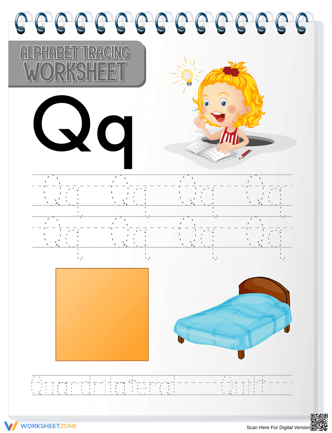 Letter Q Alphabet Tracing Worksheet | Essential Grade K - Page 1