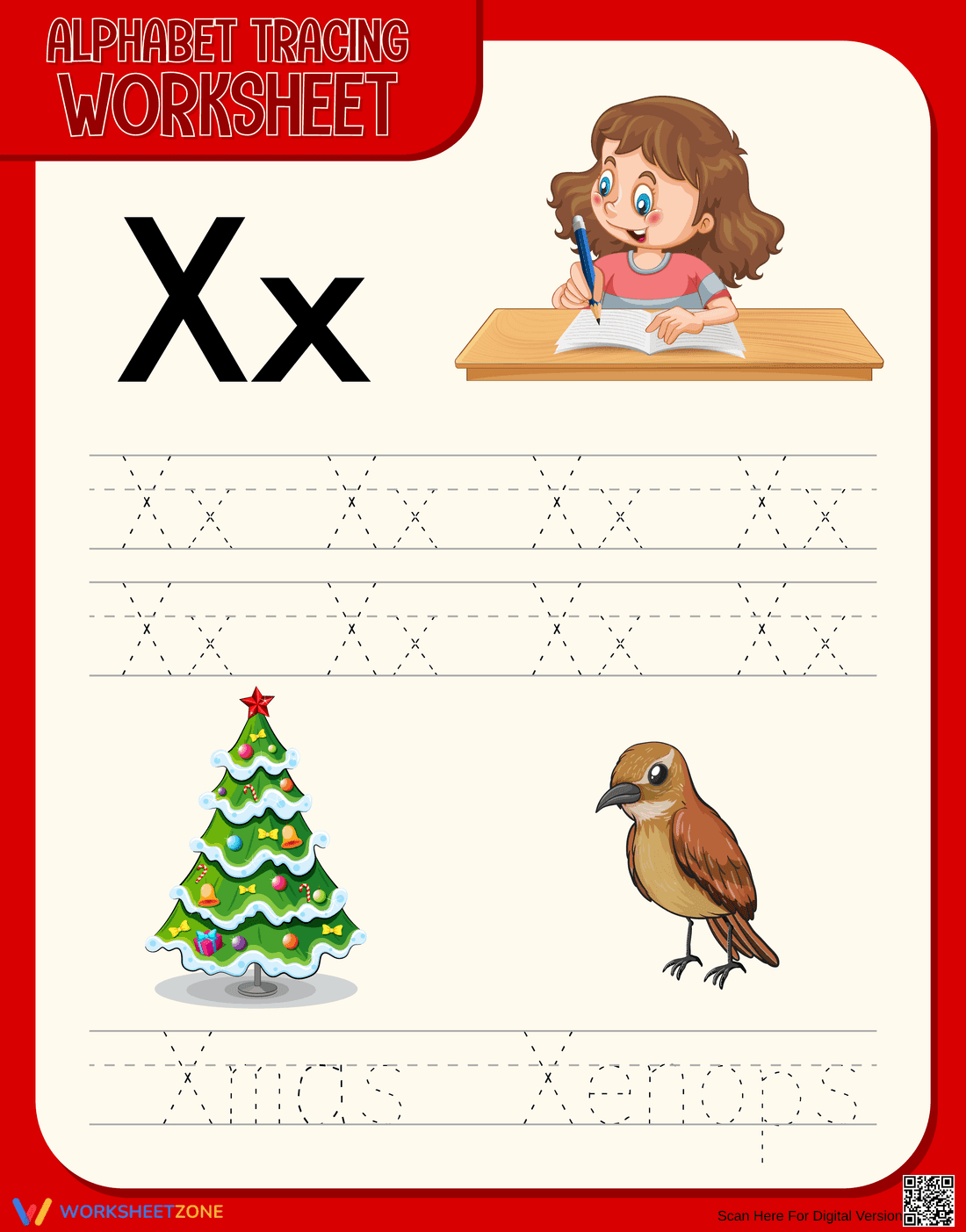 Printable Letter X Tracing Worksheet | Grade K ELA - Page 1