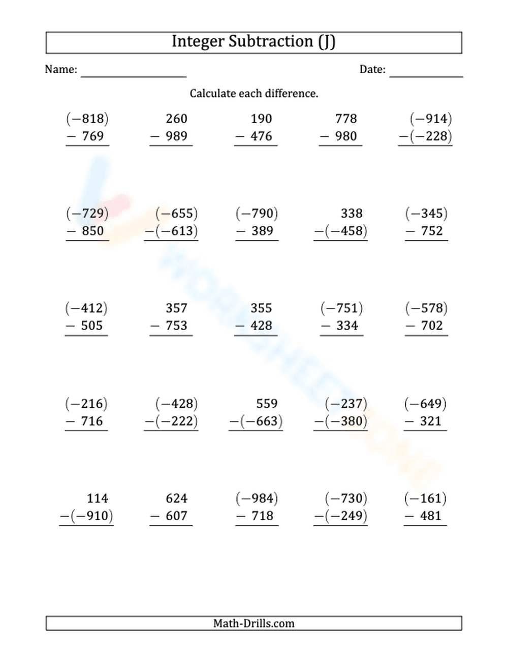 Perfecting 3-Digit Vertical Subtraction - Page 1