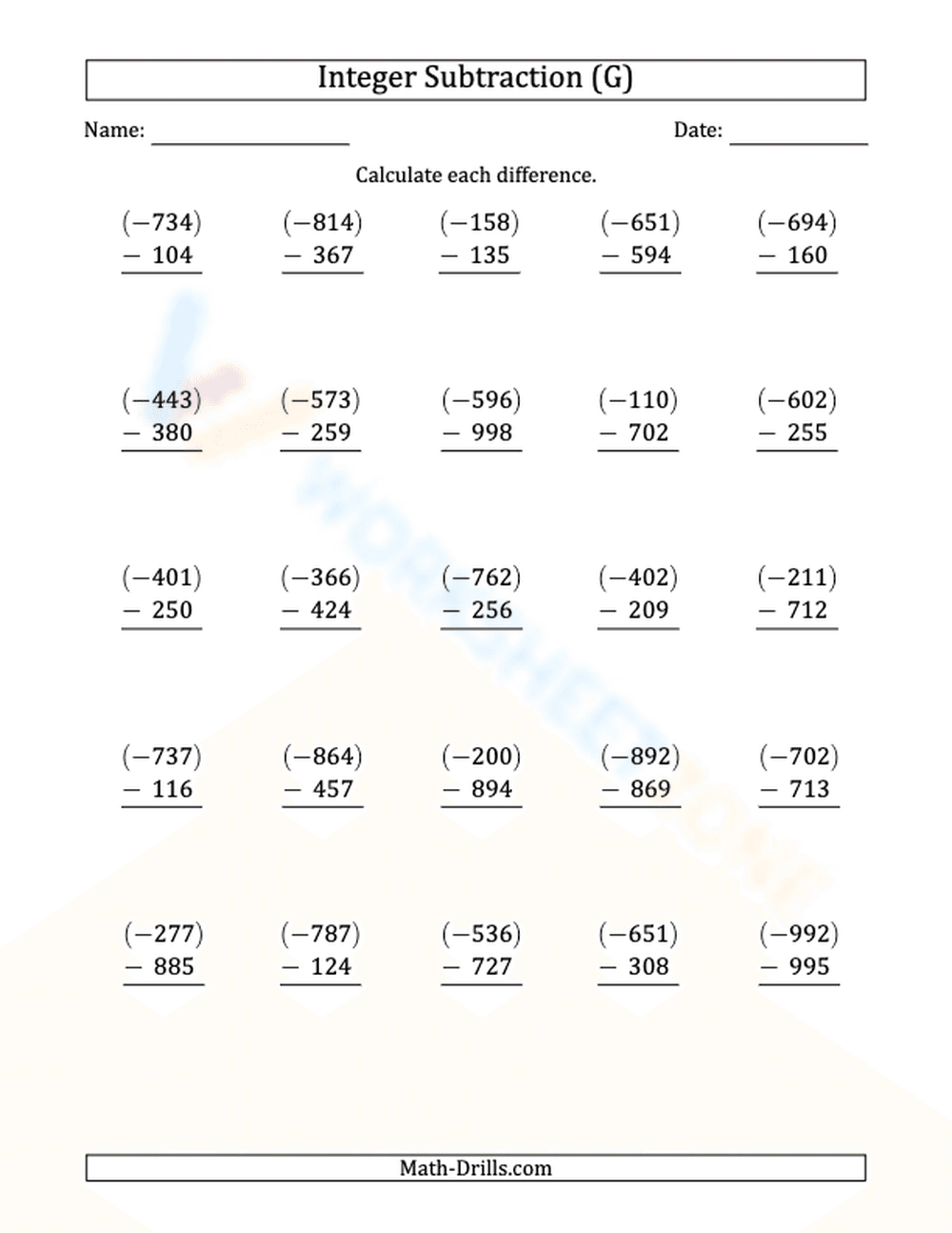 Enhancing Subtraction: Negative and Positive - Page 1
