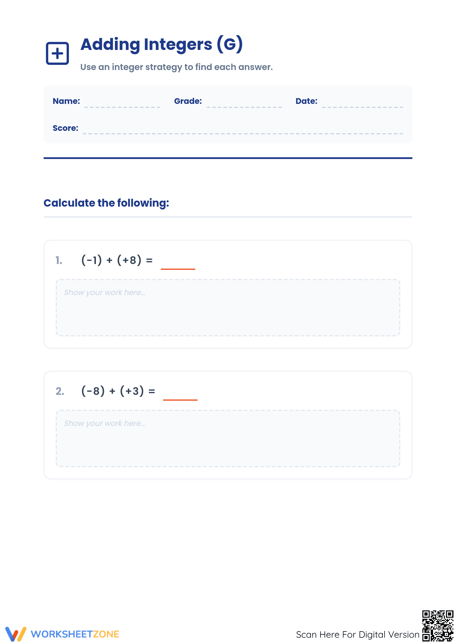 Printable Adding Integers Worksheet | Grade 5 Math Essential - Page 1