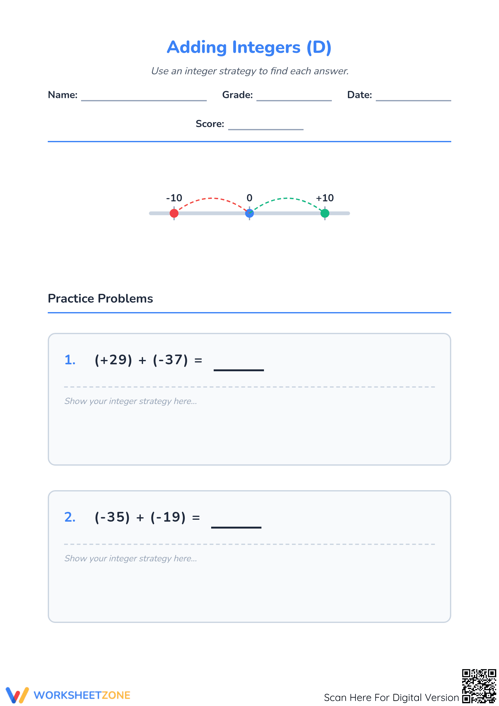 Essential Adding Integers Worksheet | Grade 5 Math - Page 1