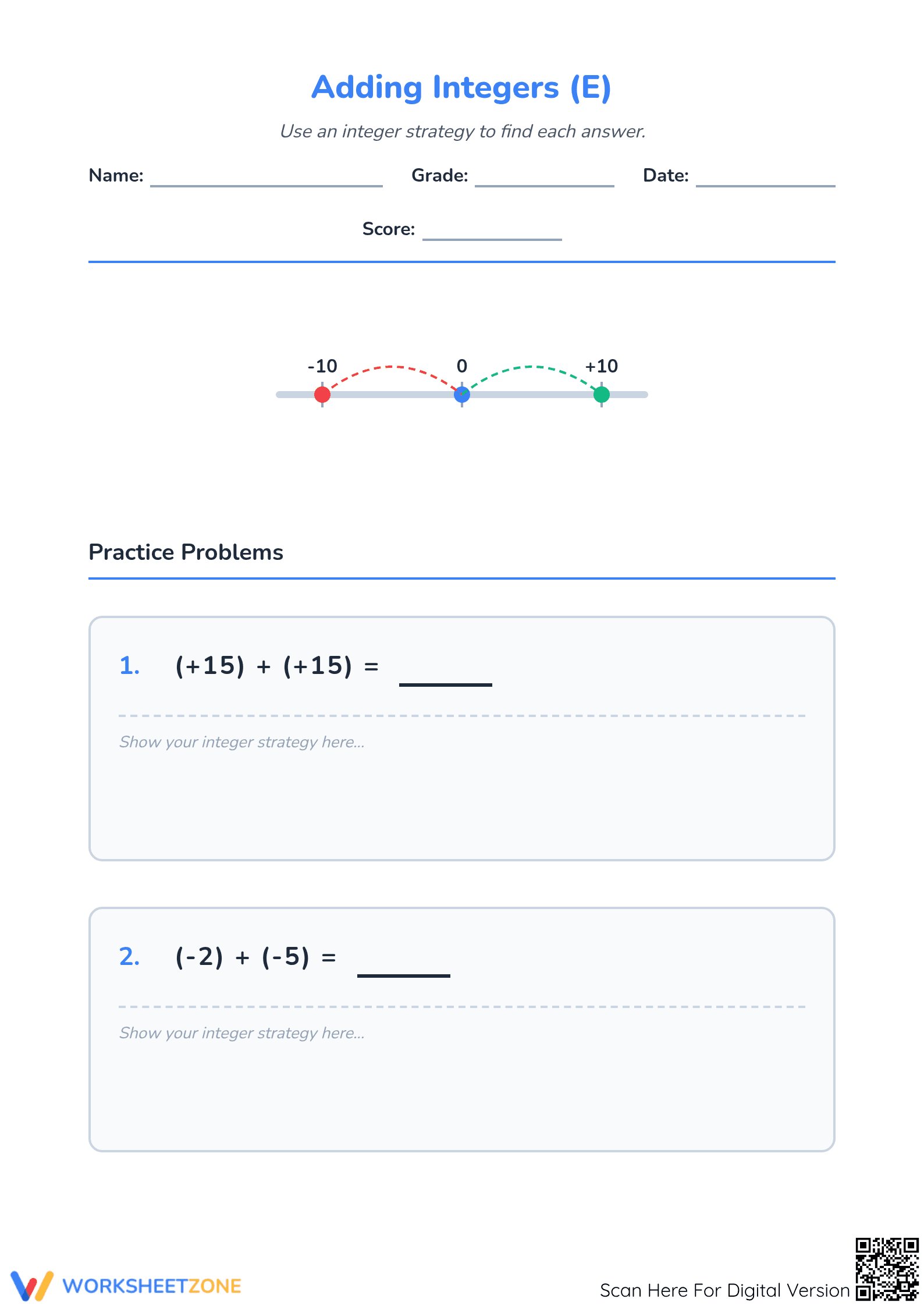 Printable Adding Integers Worksheet | Grade 5 Math - Page 1
