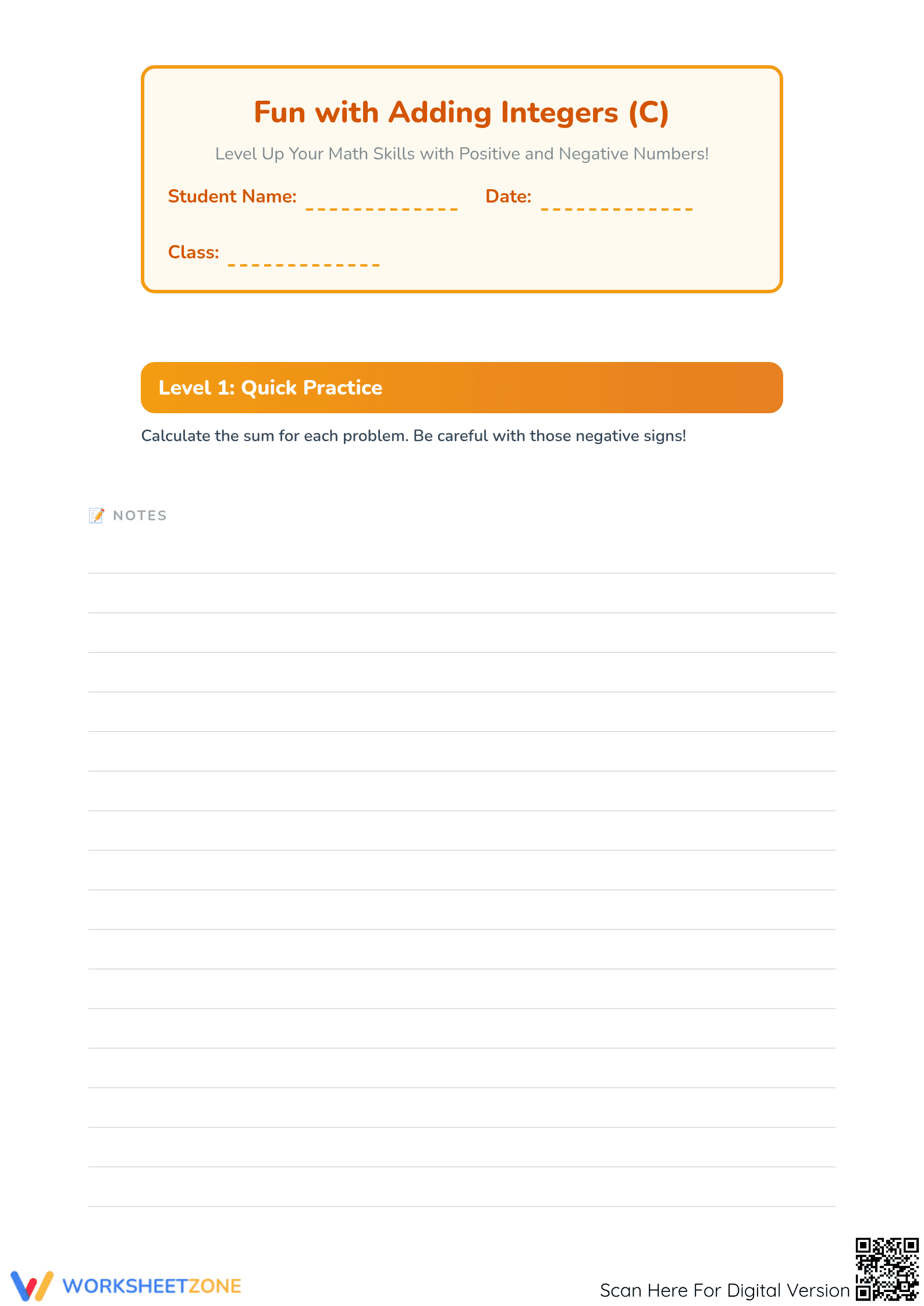 Essential Adding Integers Worksheet | Grade 5 Math - Page 1