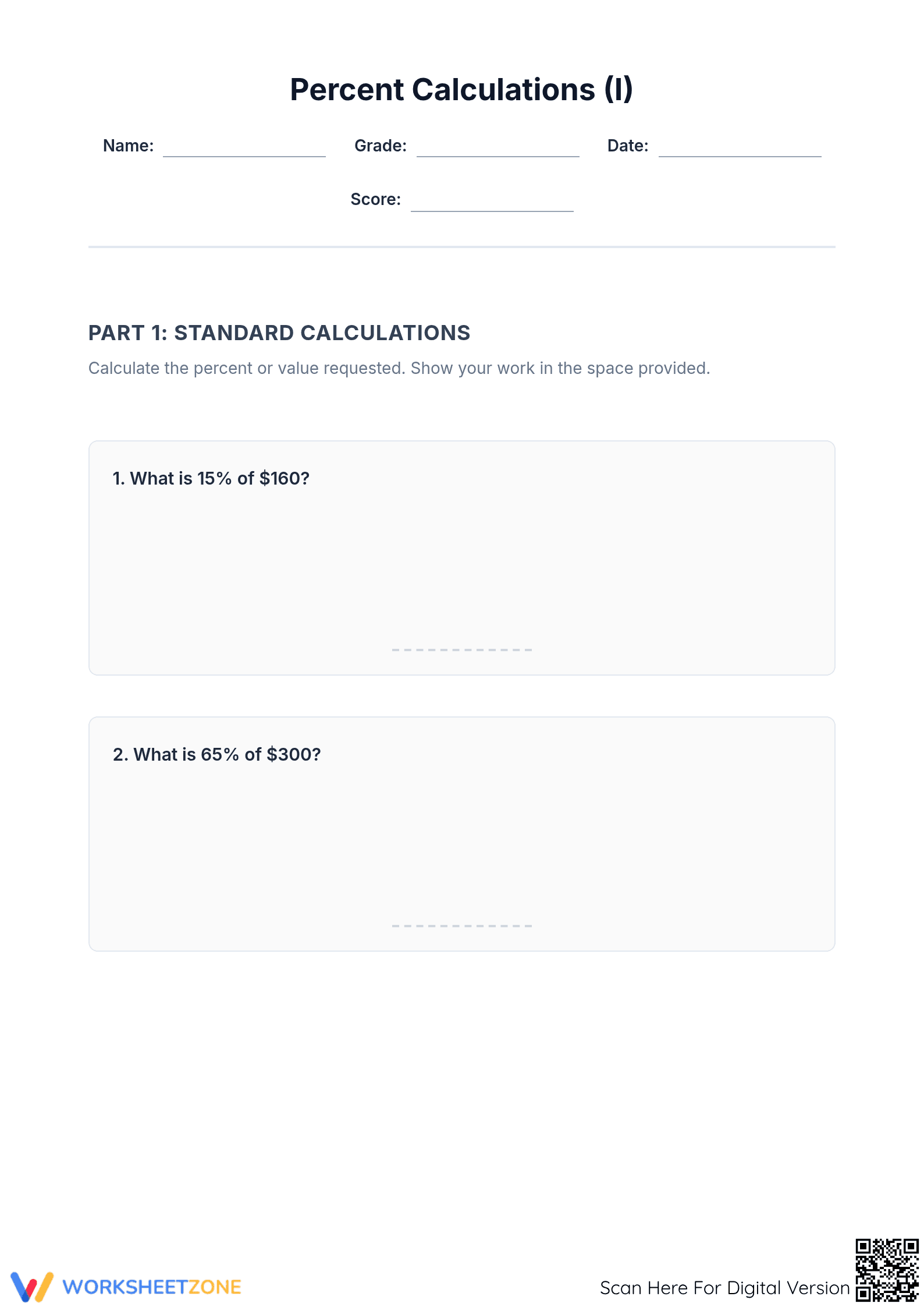 Essential Percent Calculation Worksheet | Grade 6 Math - Page 1