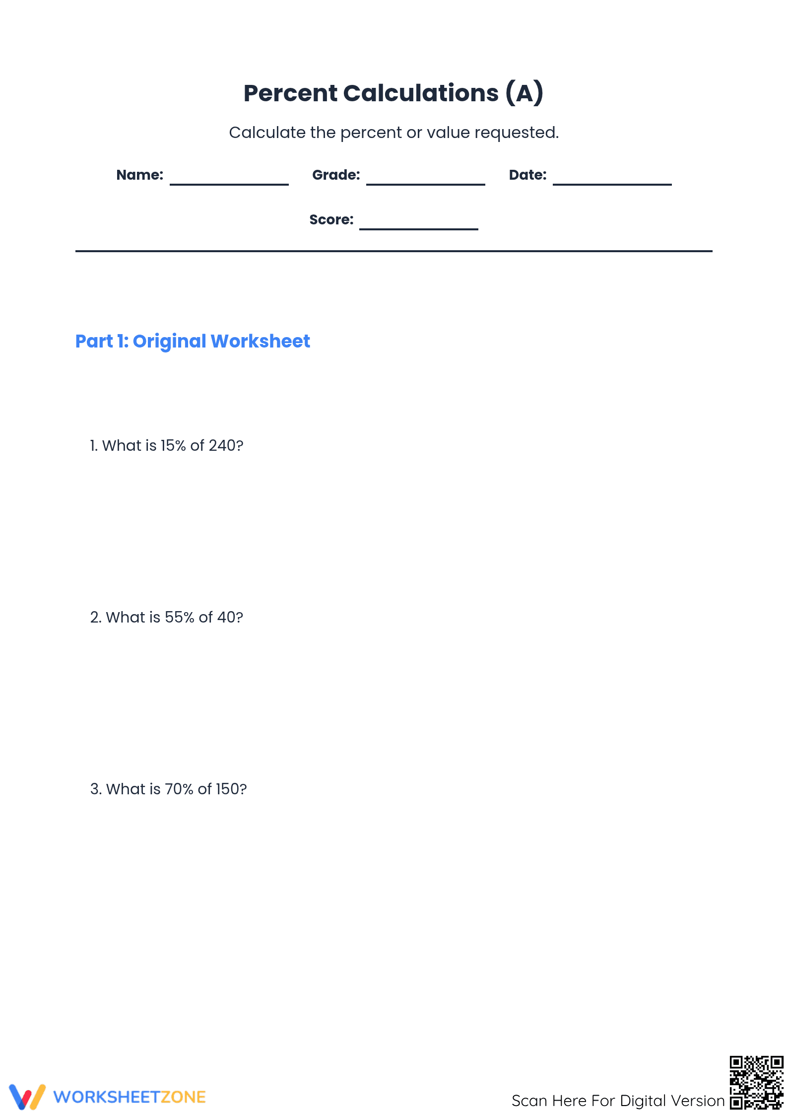 Essential Percentage Calculation Worksheet | Grade 6 Math - Page 1