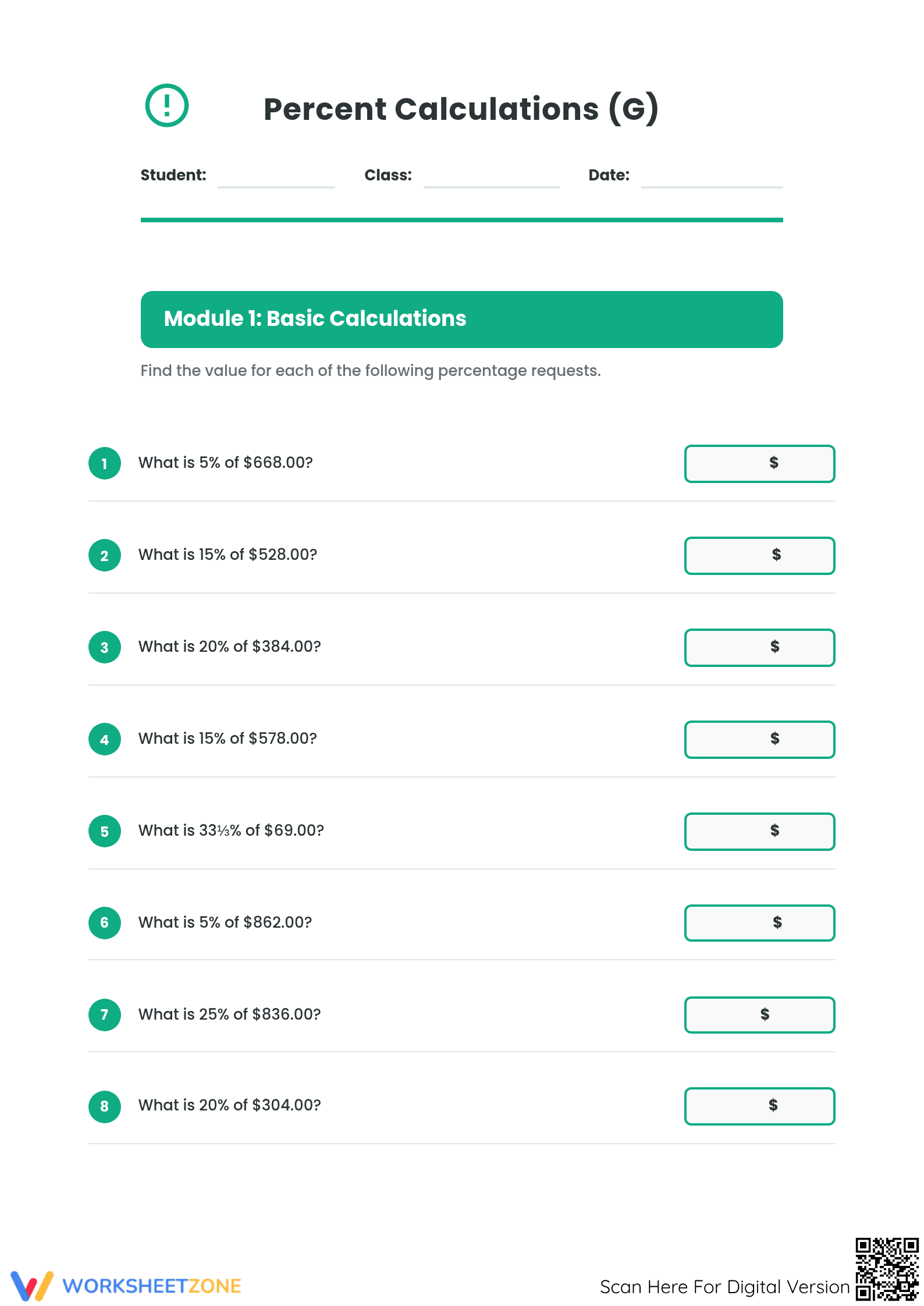 Calculate Percentage Value | Essential Grade 7 Math - Page 1