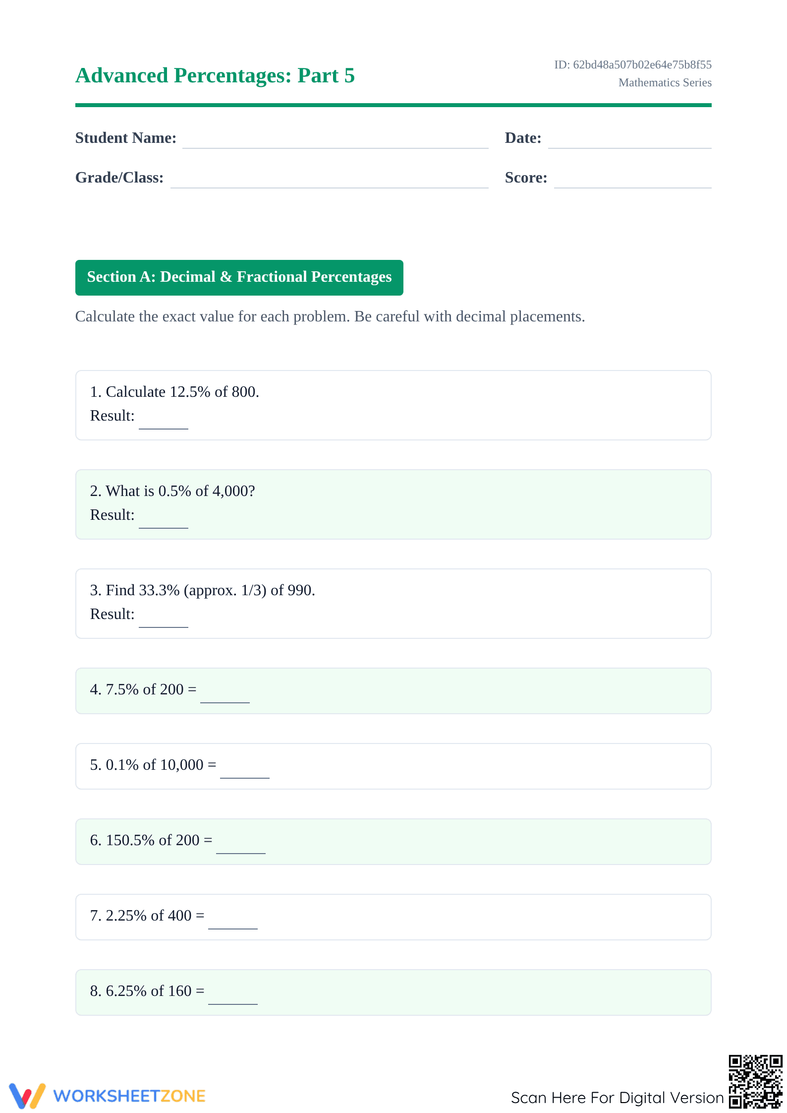 7.RP.A.3 Worksheet: Advanced Percentages — Grade 7 Aligned - Page 1