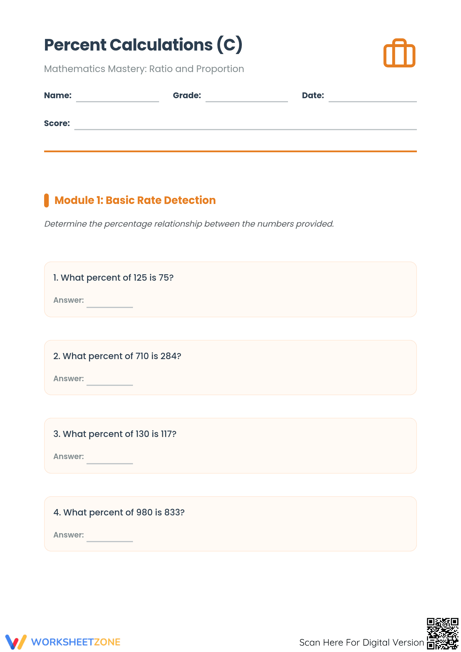 Essential Percent Calculations Worksheet | Grade 6-8 Aligned - Page 1