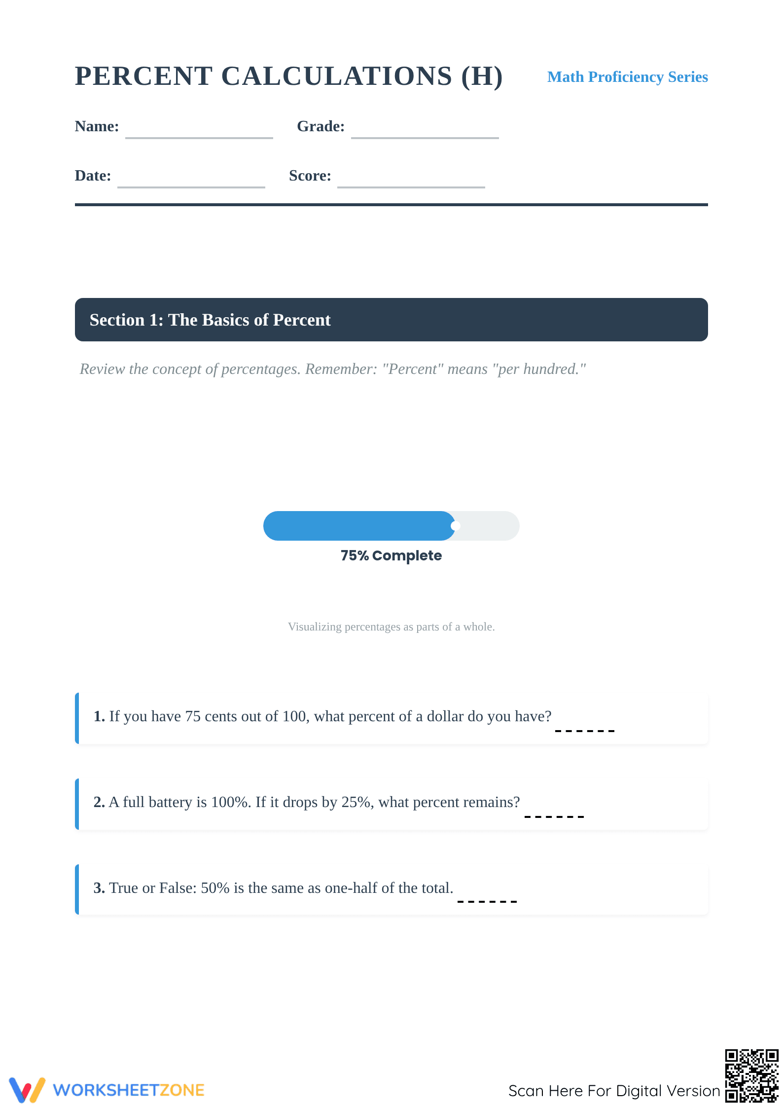 Essential Percent Rate Calculation Worksheet | Grades 4-8 - Page 1