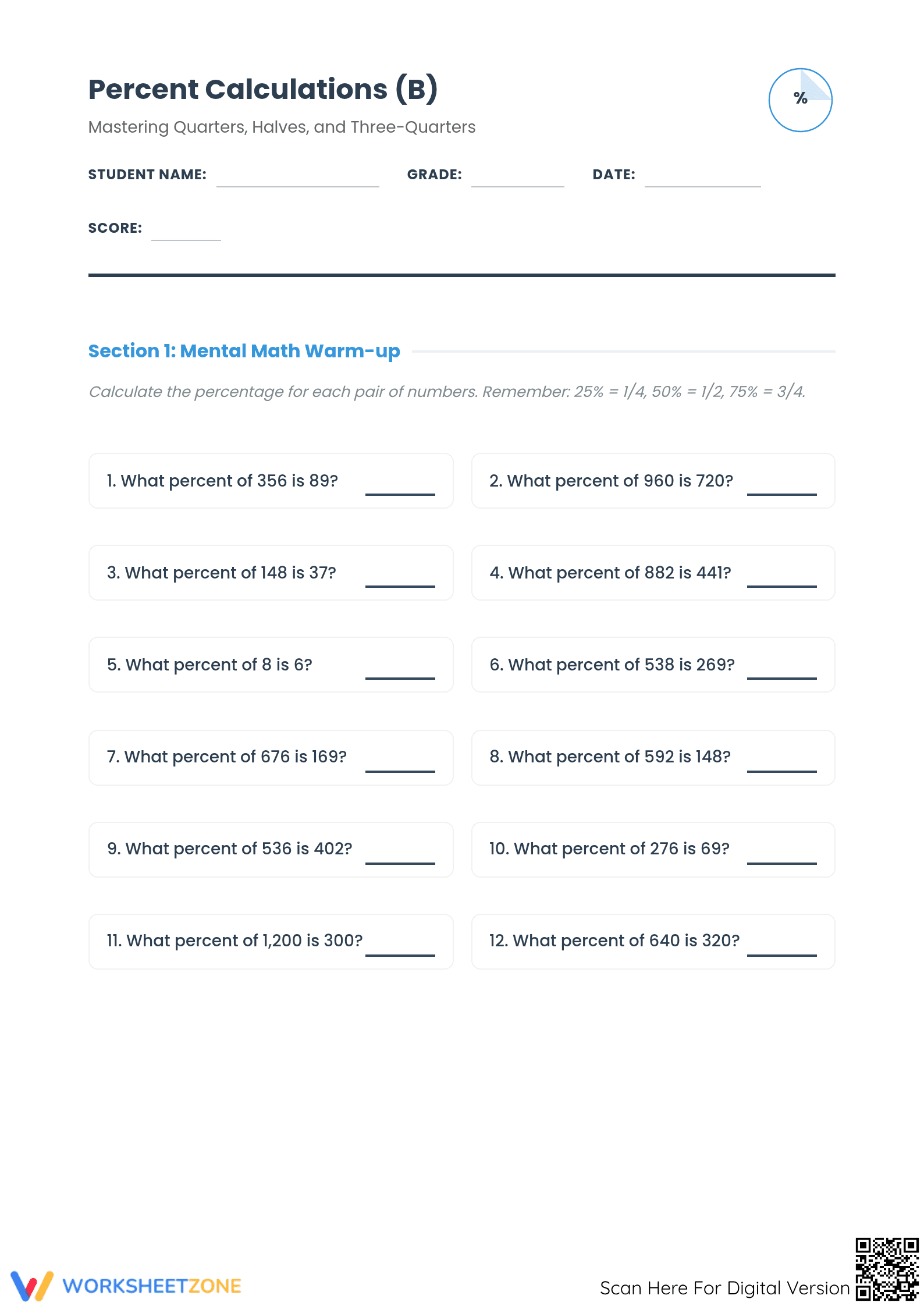 Essential Percent Calculations Worksheet | Grade 6 Math - Page 1