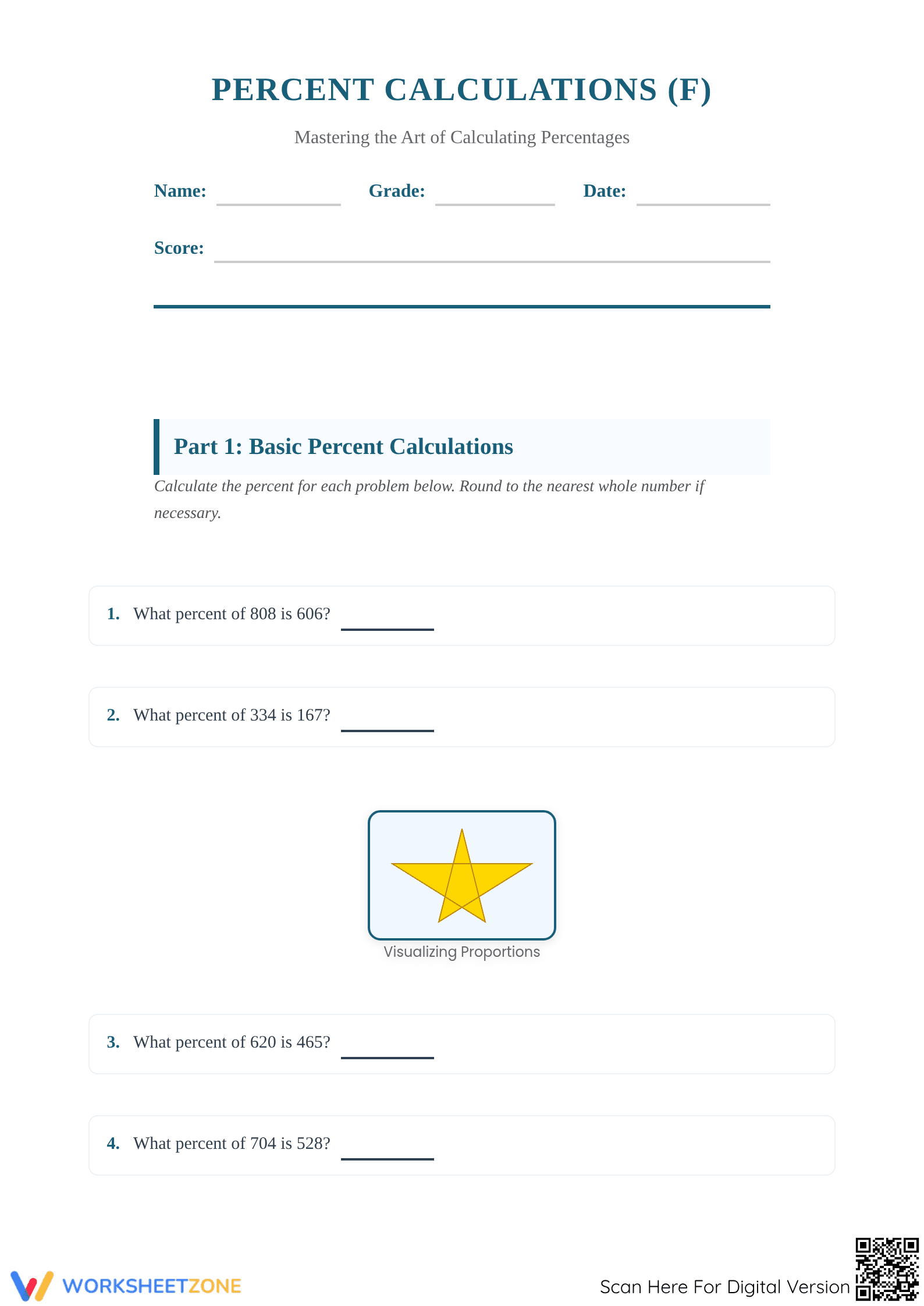 Essential Percent Calculations Worksheet | Grades 6-8 - Page 1
