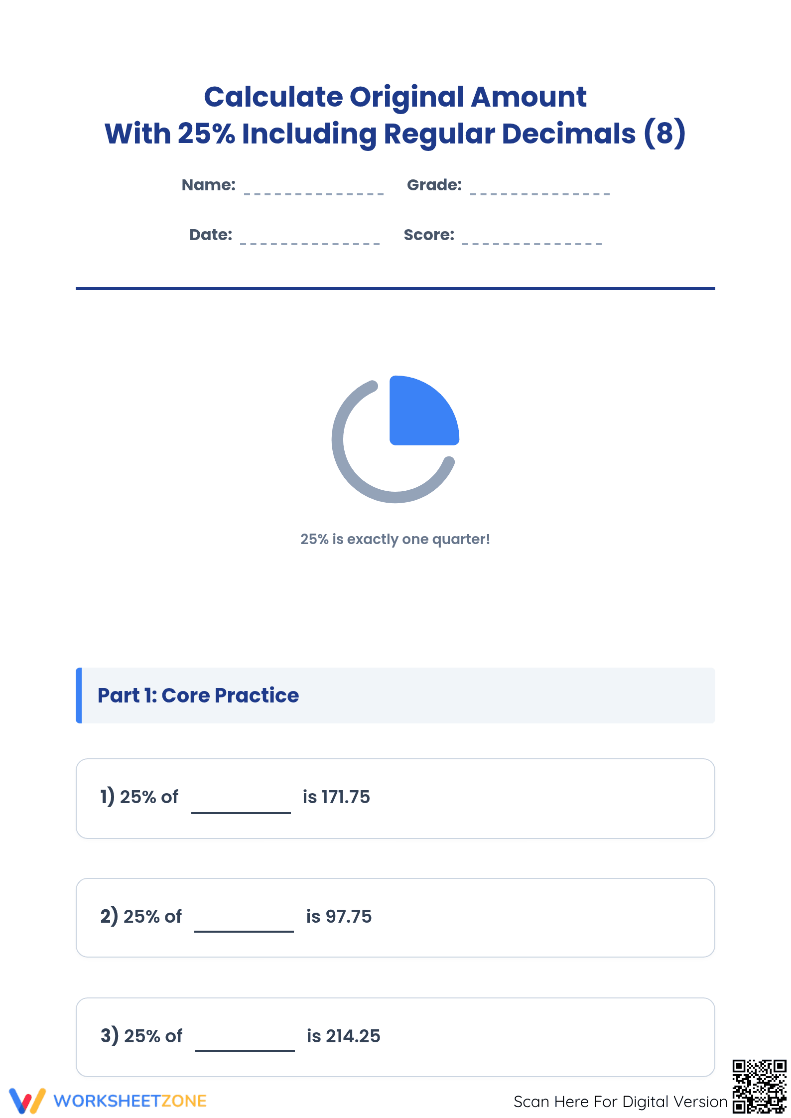 Essential 25% Percentage Worksheet | Grade 4-8 Math - Page 1