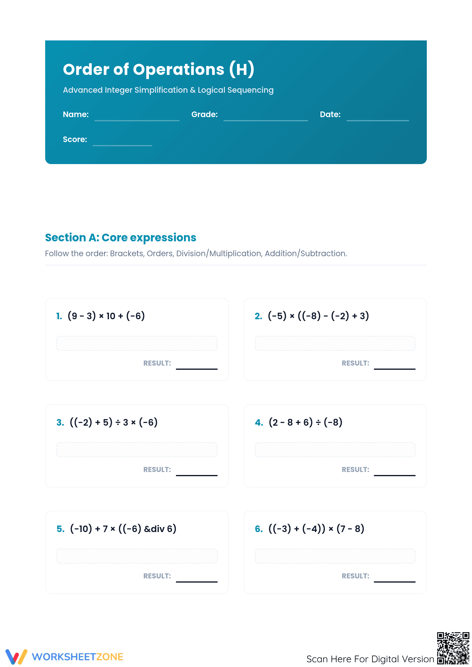 Essential Order of Operations with Integers | 7th Grade Aligned - Page 1