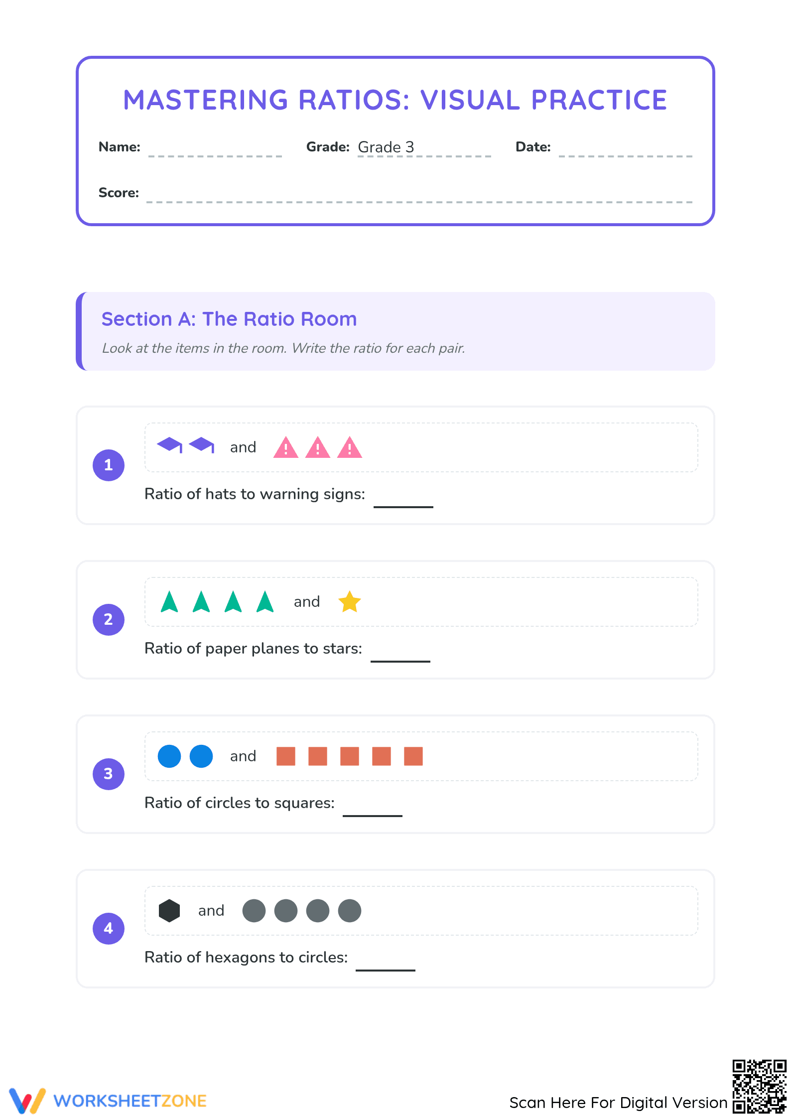Essential Grade 3 Ratios Worksheet | Visual Practice Pack - Page 1