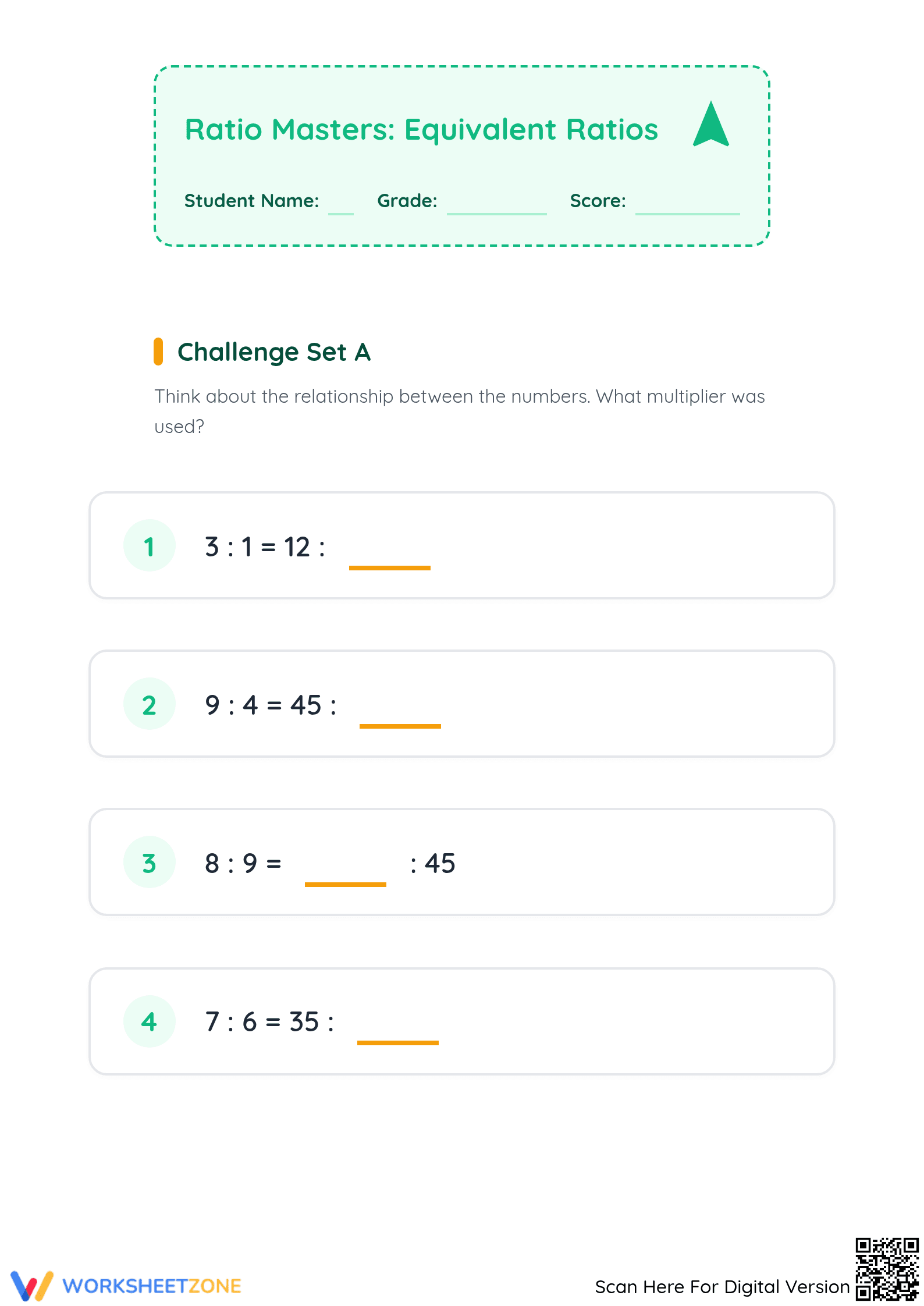 Printable Equivalent Ratio Worksheet | Grade 5 Essential - Page 1