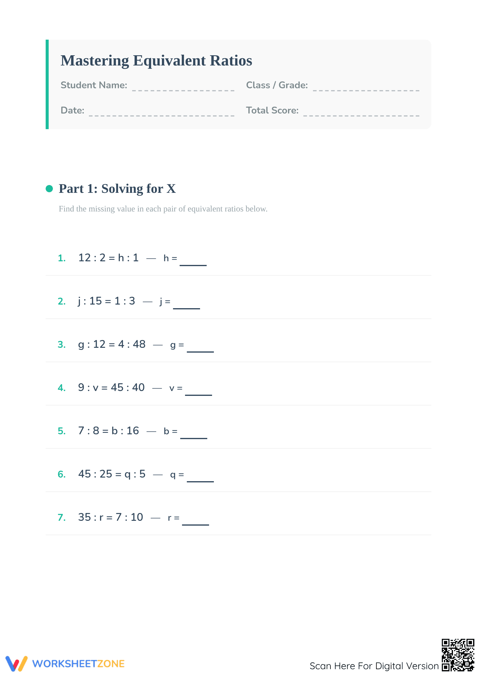 Essential Equivalent Ratios Worksheet | Grades 4-5 Math - Page 1