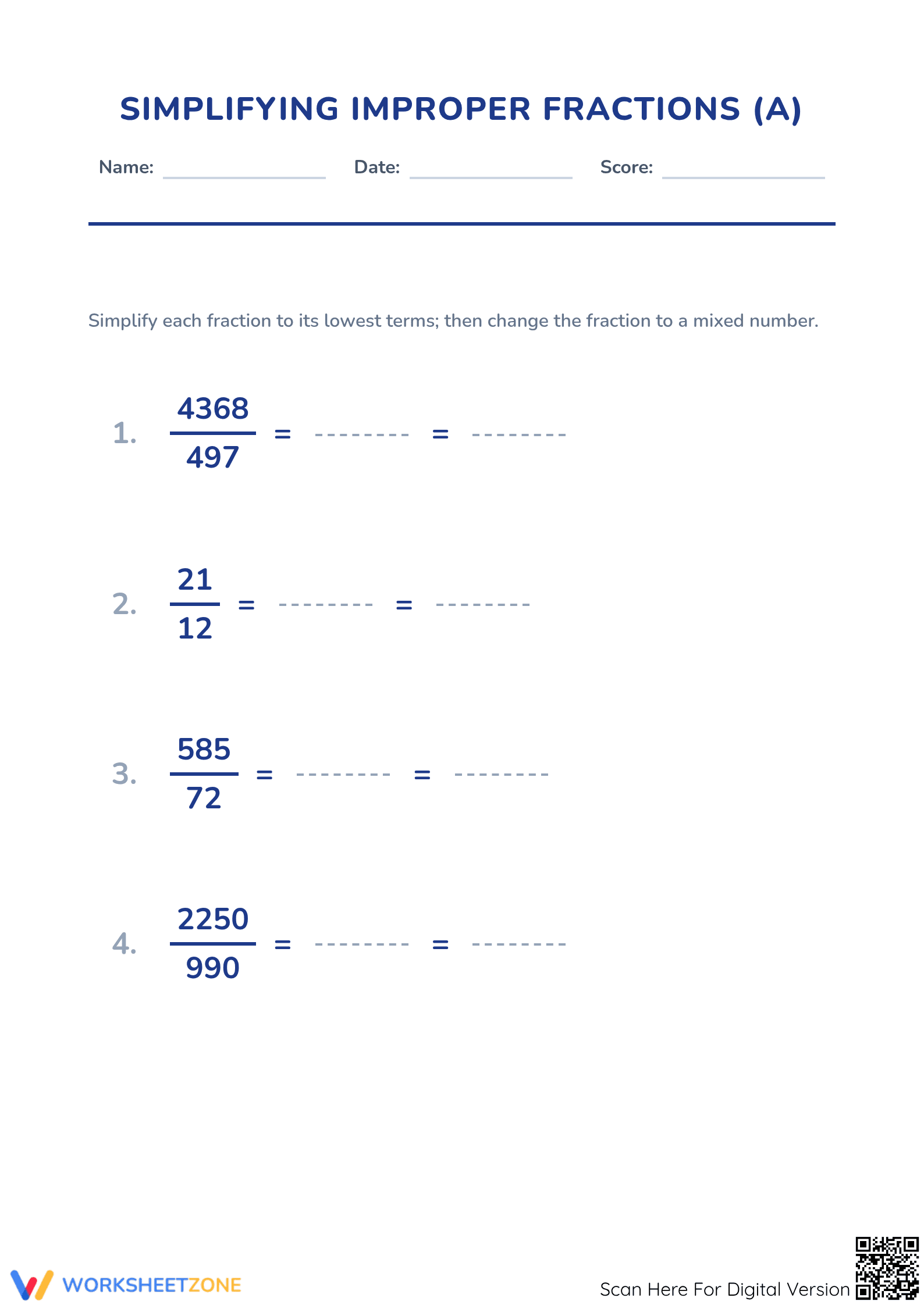 Printable Improper Fraction Worksheet | Grade 5 Ready - Page 1