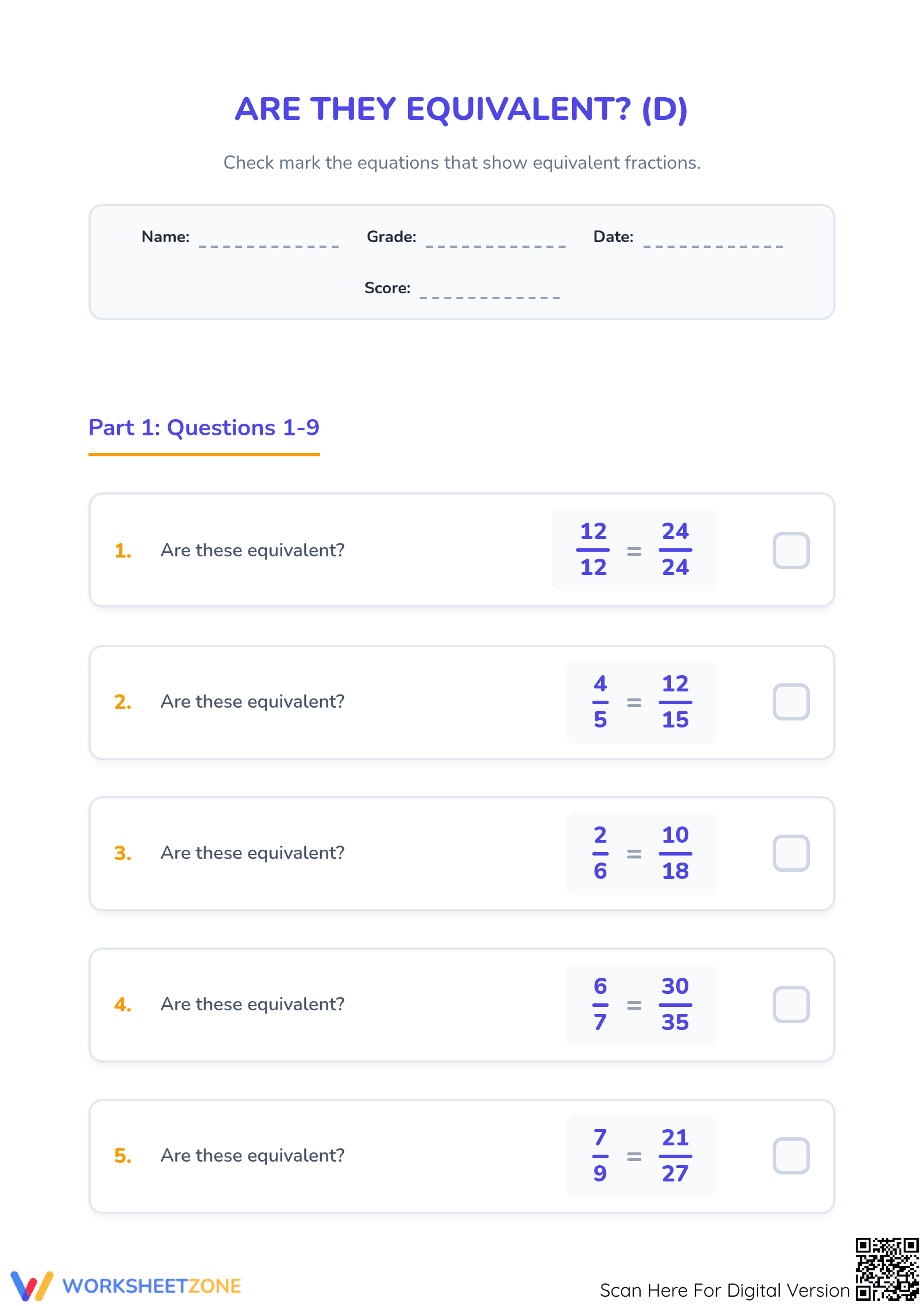 4.NF.A.1 Worksheet: Equivalent Fractions — Grade 4 Aligned - Page 1