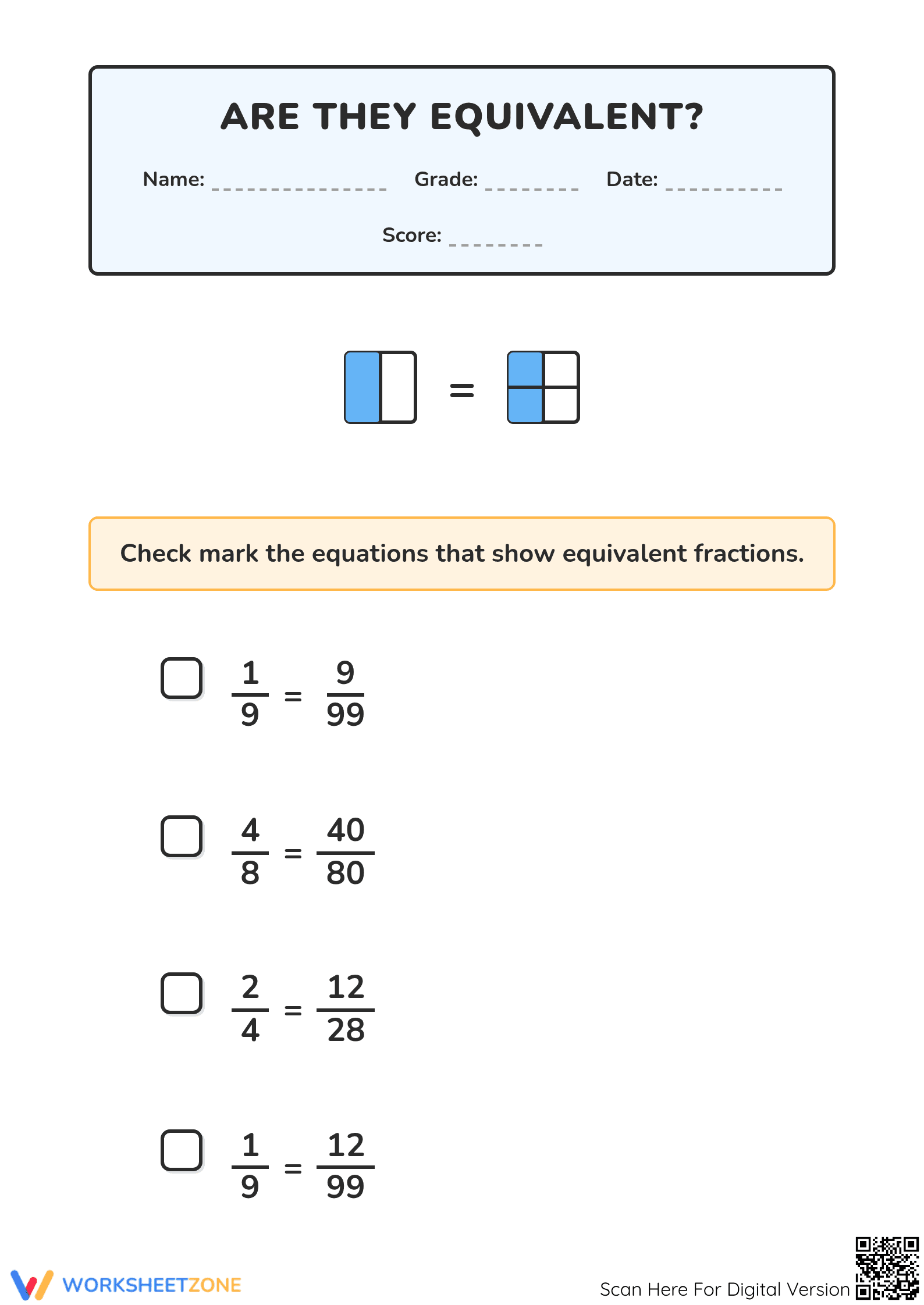 Equivalent Fractions Practice Worksheet | Grade 4 Essential - Page 1
