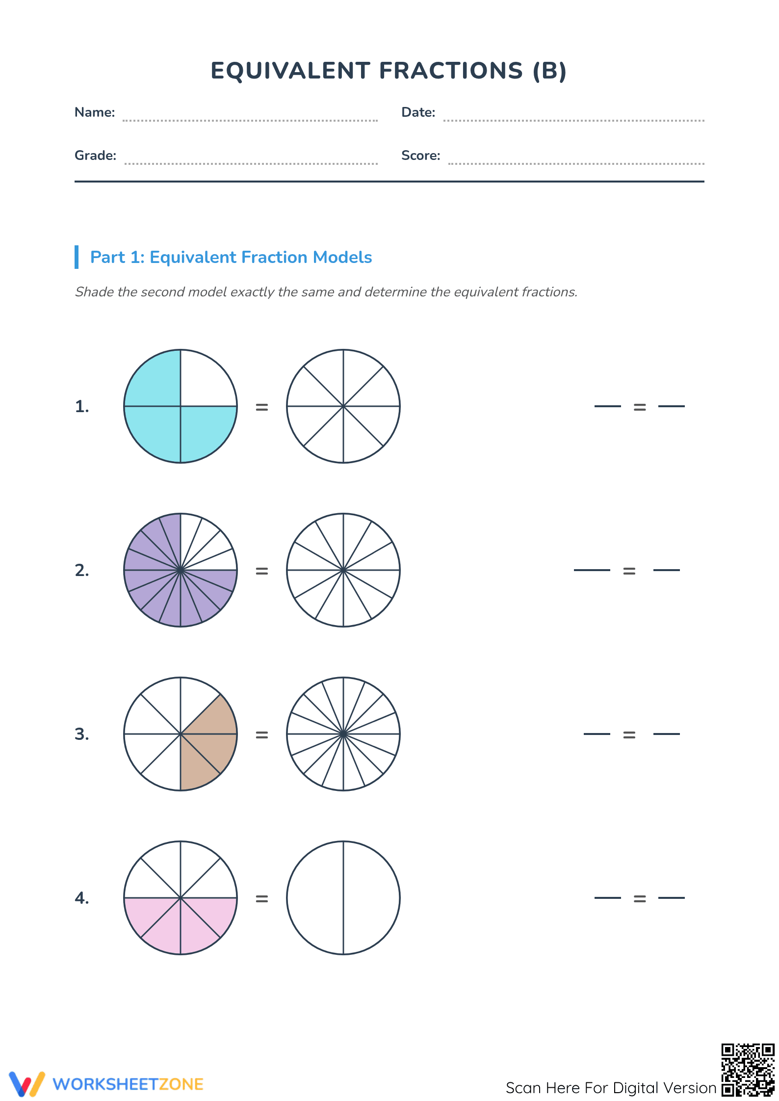 Essential Equivalent Fractions Worksheet | Grade 4 Math - Page 1