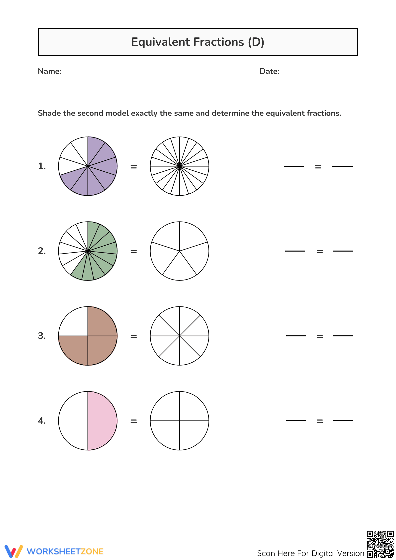 Printable Equivalent Fractions Practice | Grade 4 Math - Page 1