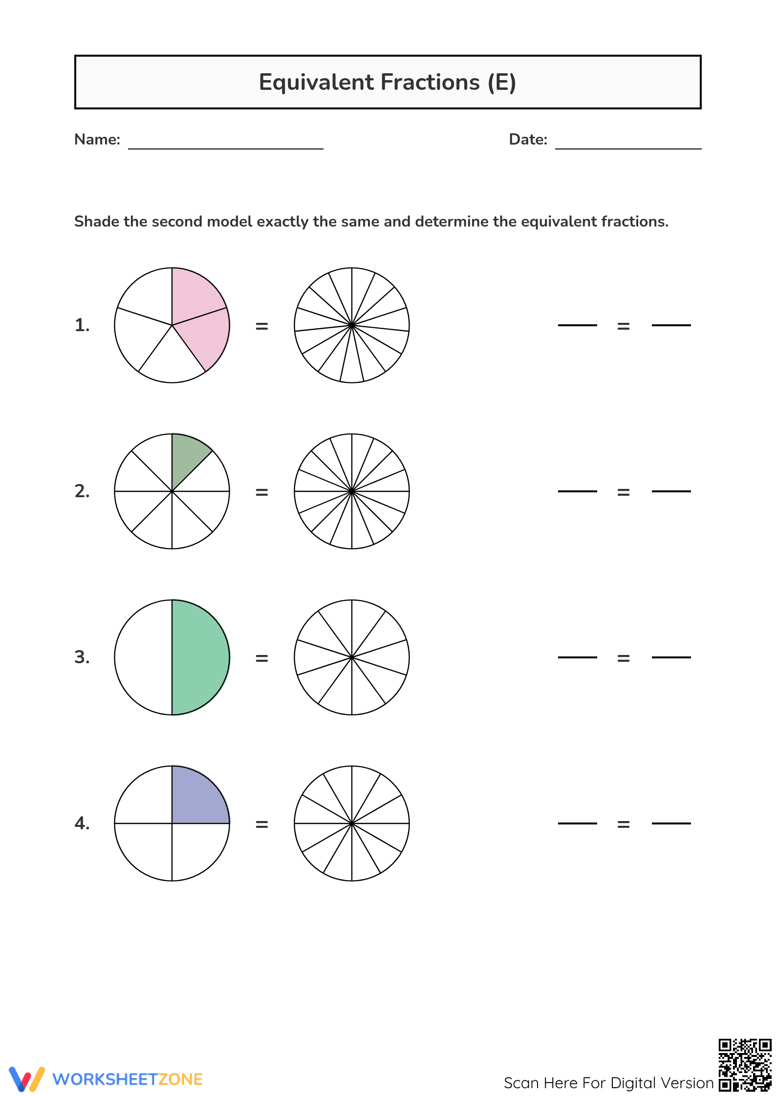 Essential Equivalent Fractions Worksheet | Grade 4 Aligned - Page 1