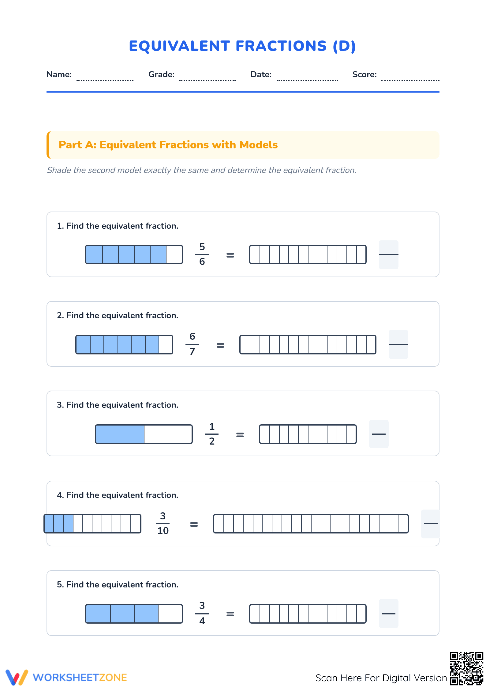 Essential Equivalent Fractions Worksheet | Grade 4 Aligned - Page 1