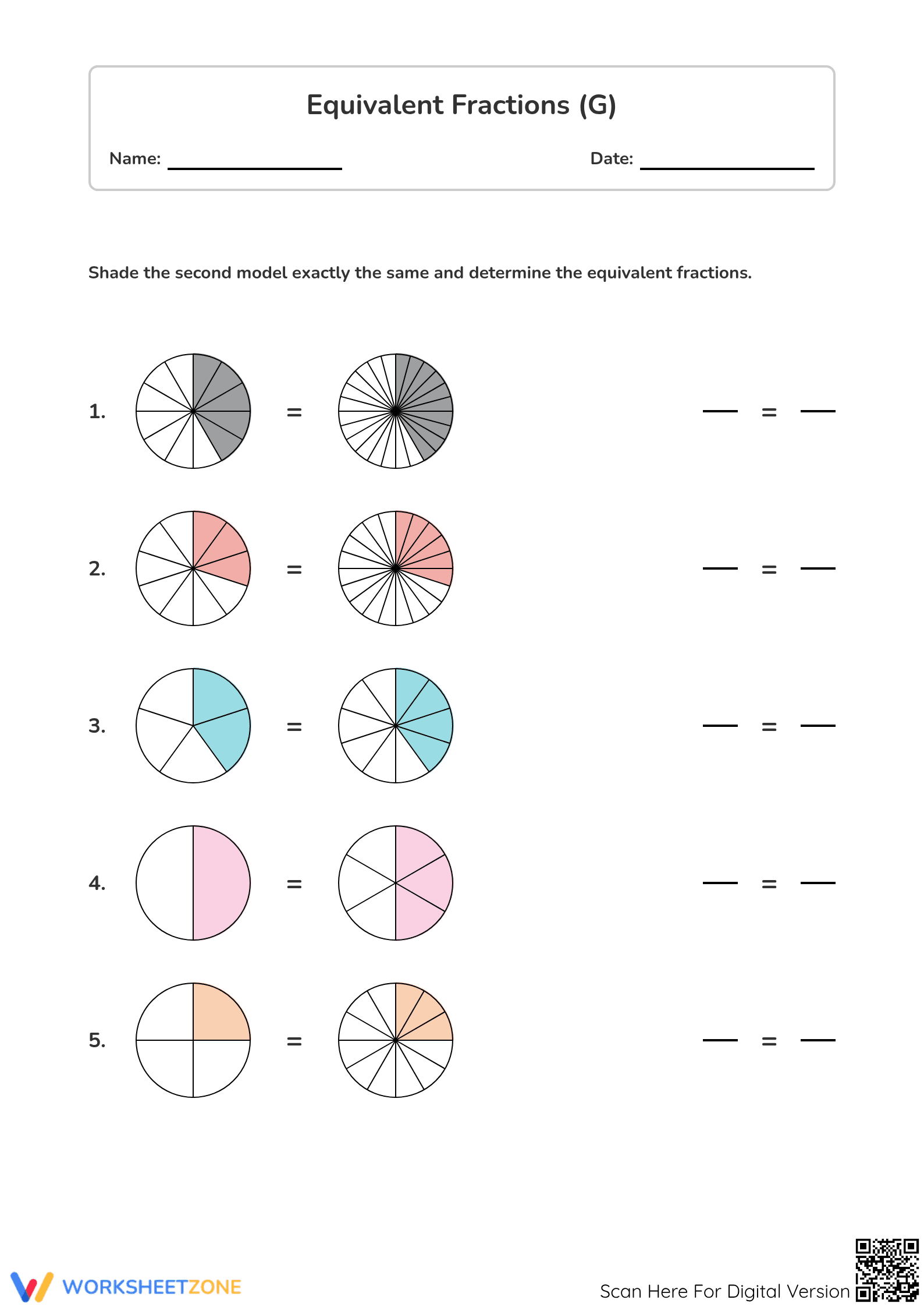 Printable Equivalent Fractions Worksheet | Grade 4 Aligned - Page 1
