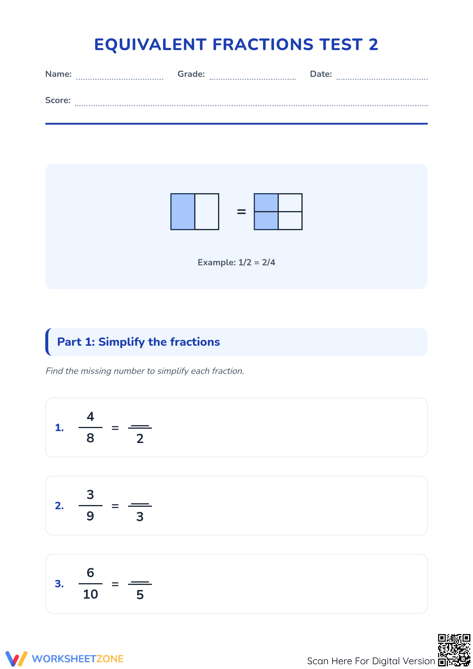 Grade 4 Aligned: Equivalent Fractions Worksheet - Page 1