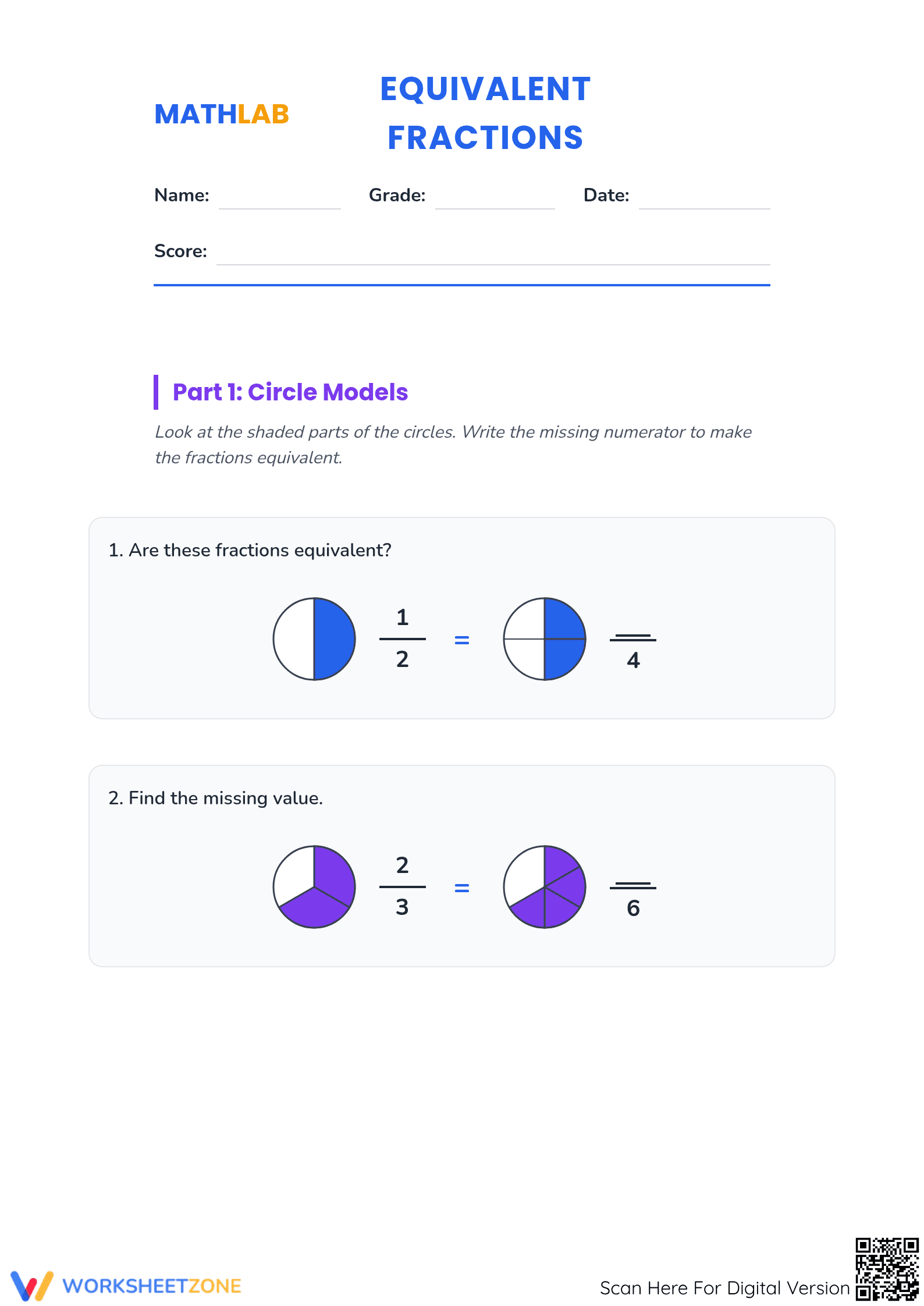 Essential Equivalent Fractions Worksheet | Grades 3-5 Ready - Page 1