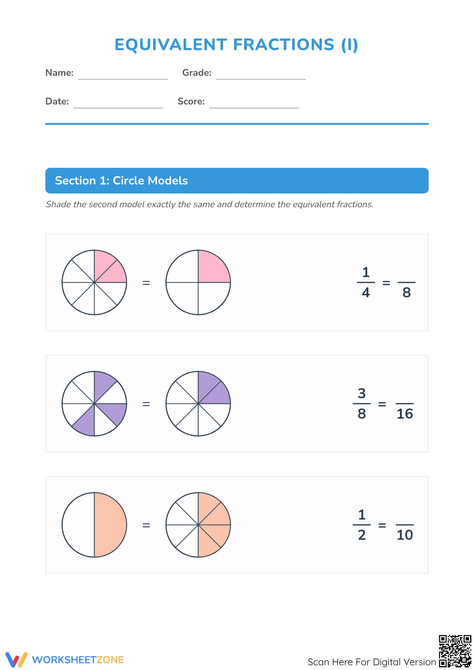 Essential Equivalent Fractions Worksheet | Grade 4 Printable - Page 1