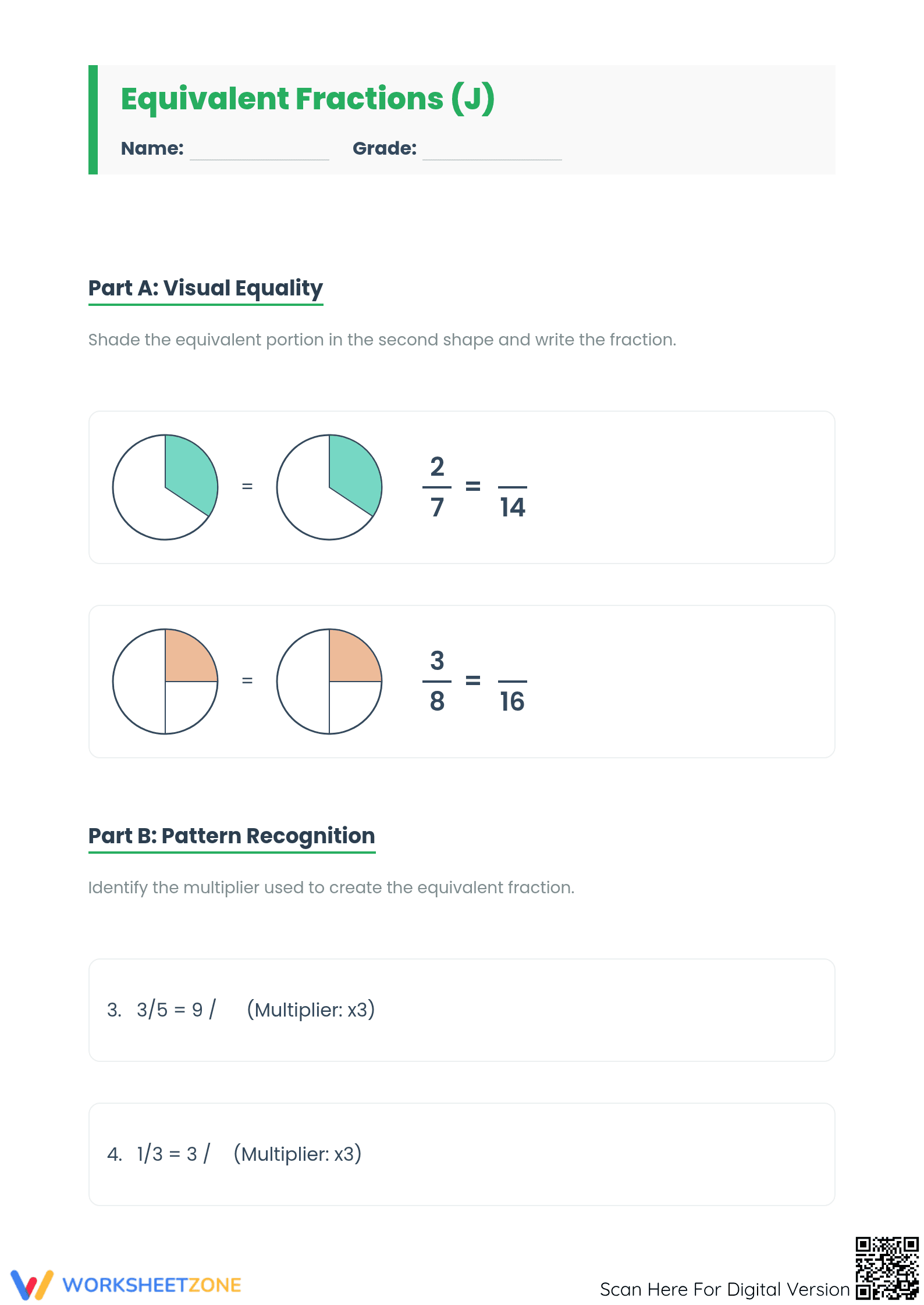 Essential Equivalent Fractions Worksheet | Grade 4 Math - Page 1