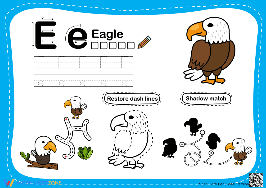 Printable Letter E Alphabet Tracing Worksheet | Grade K - Page 1