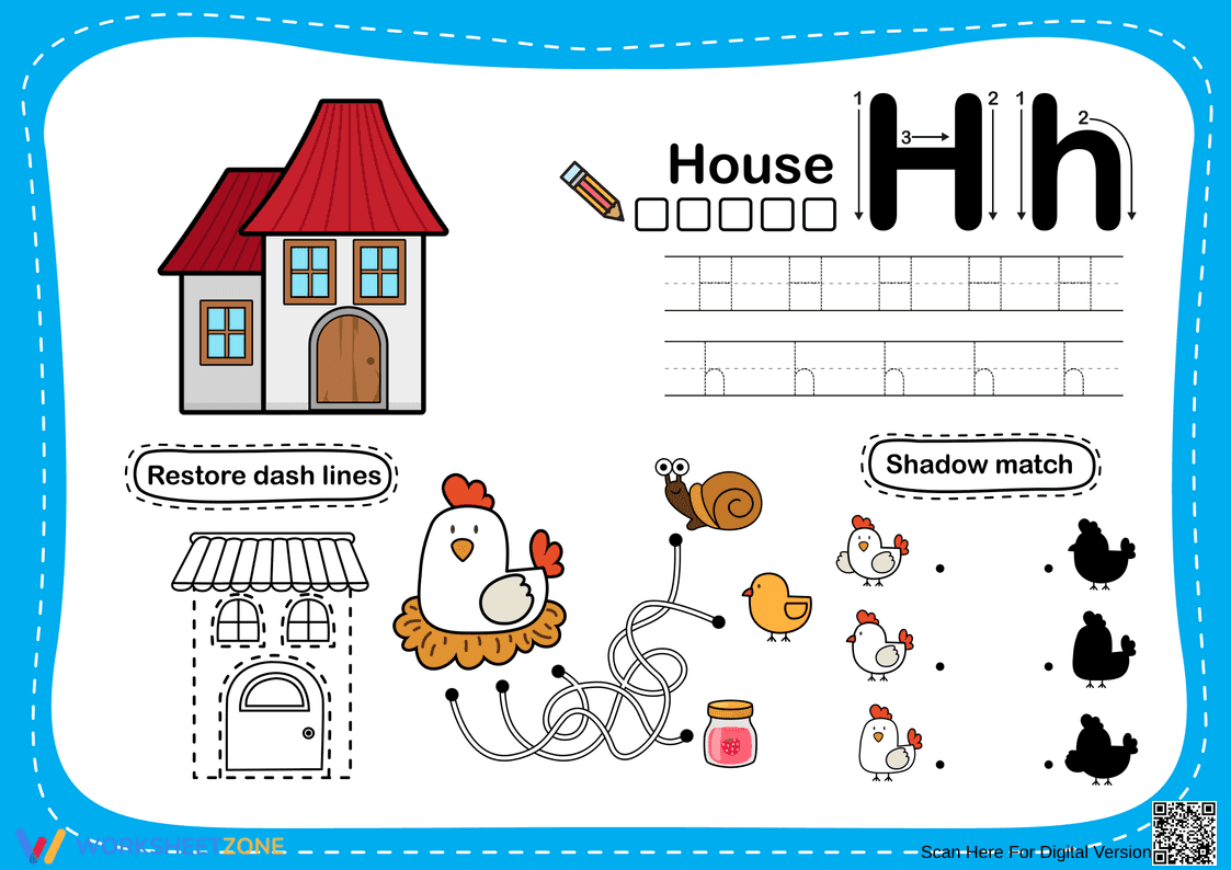 Printable Letter H Tracing Worksheet | Kindergarten ELA - Page 1