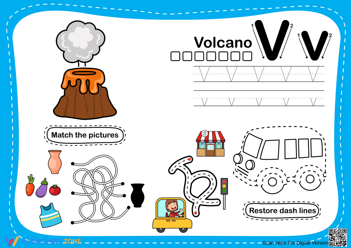 Essential Letter V Alphabet Tracing | Grade K Printable - Page 1