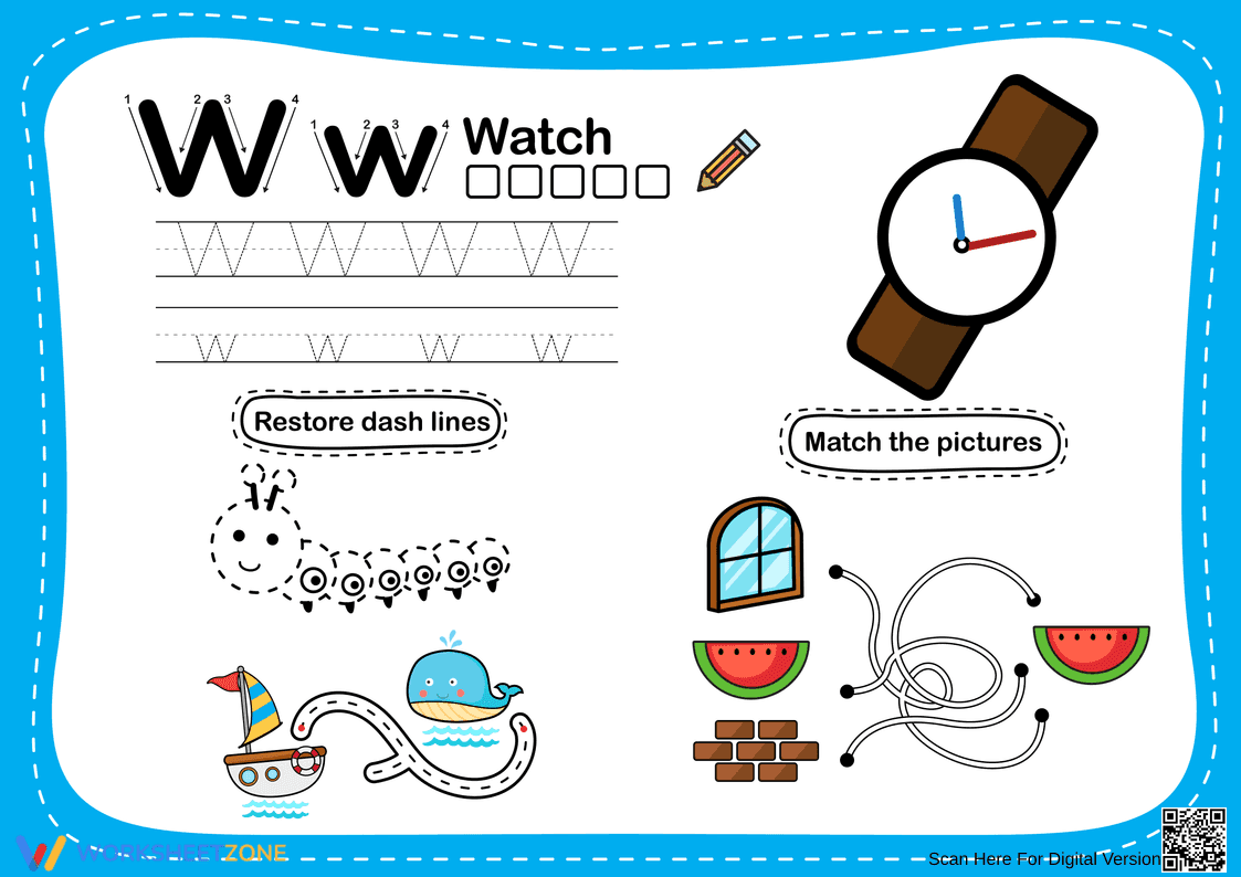 Letter W Alphabet Tracing Worksheet | Essential Grade K - Page 1