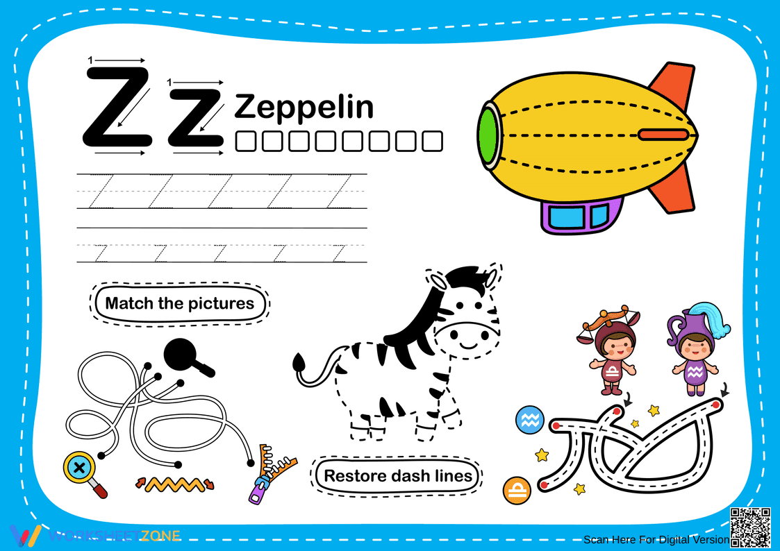 Letter Z Tracing Worksheet | Printable Kindergarten ELA - Page 1