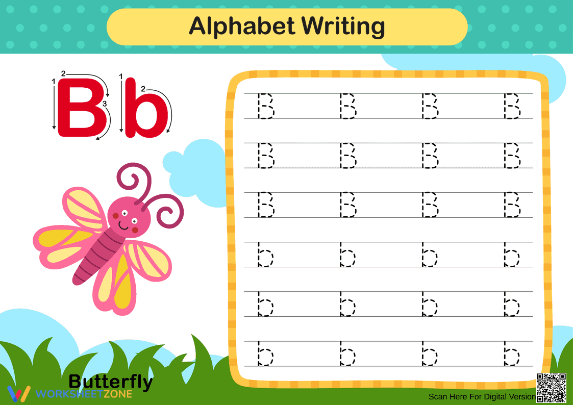Alphabet Writing Practice for Letter B - Page 1