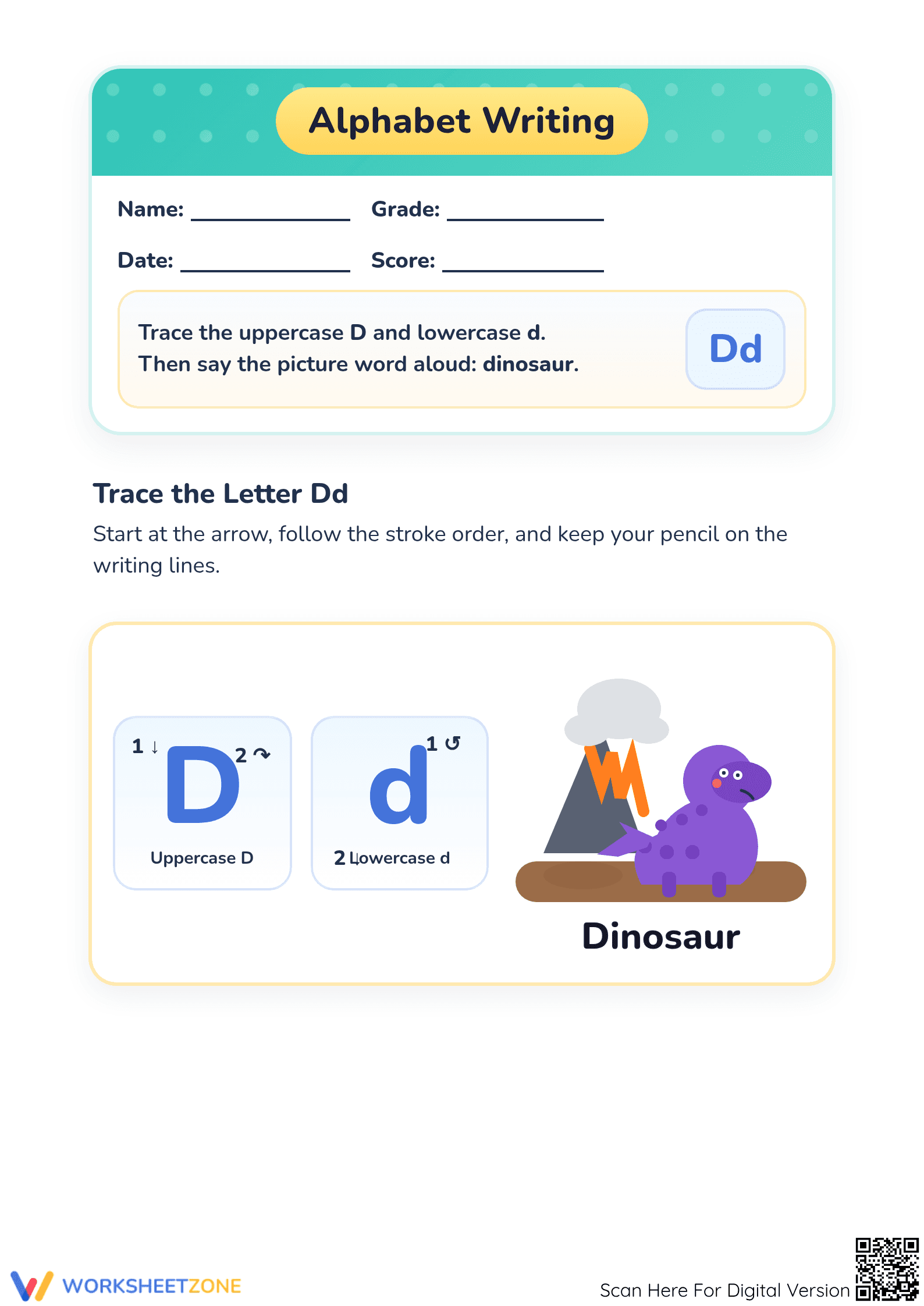Essential Letter D Writing Worksheet | Grade K Printable - Page 1