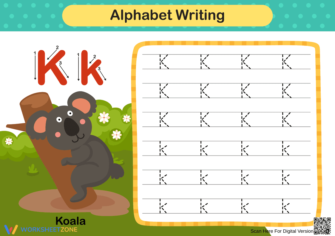 Letter K Handwriting Worksheet for Kids - Page 1