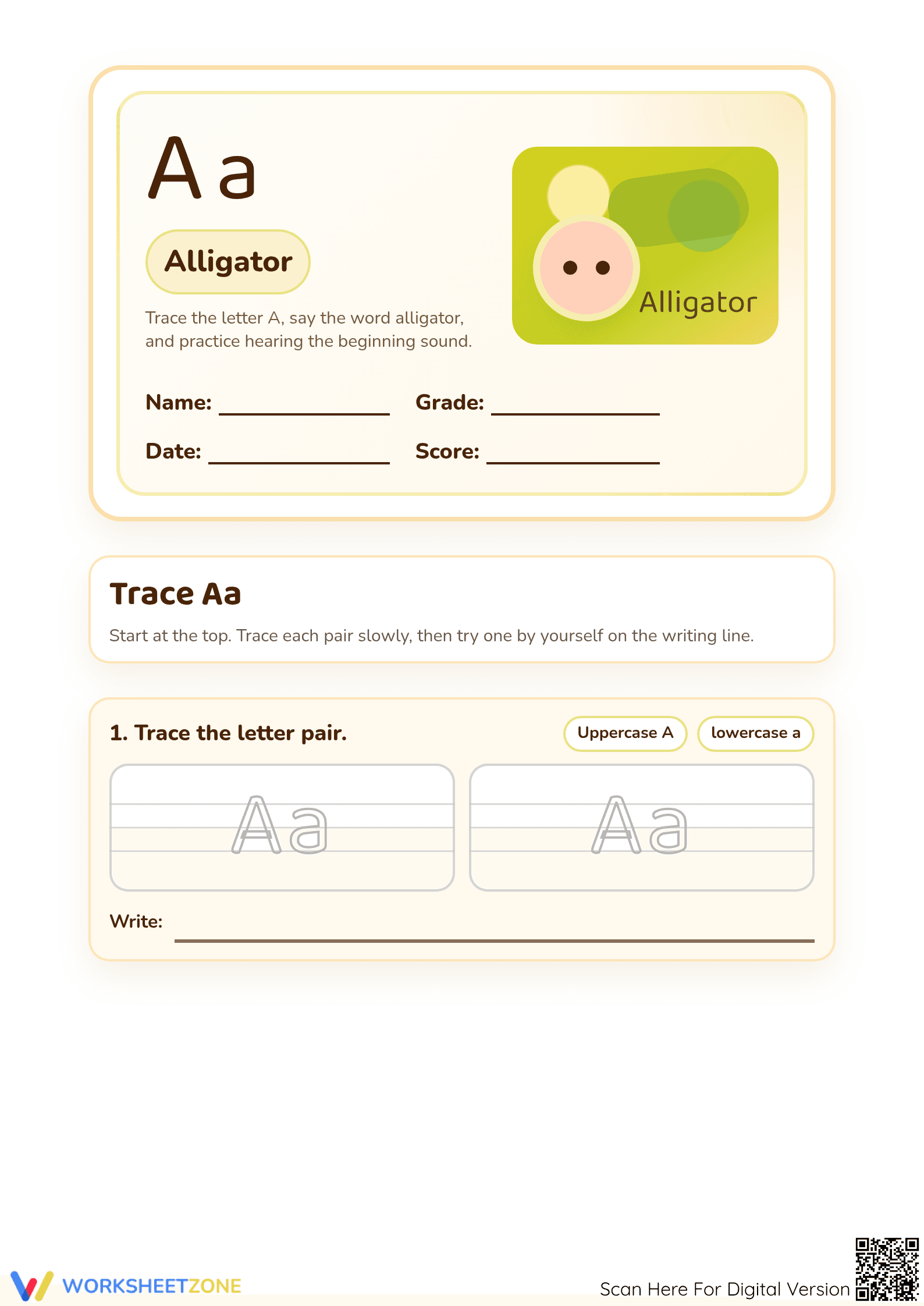 Printable Letter A Worksheet for Preschool & Kindergarten - Page 1