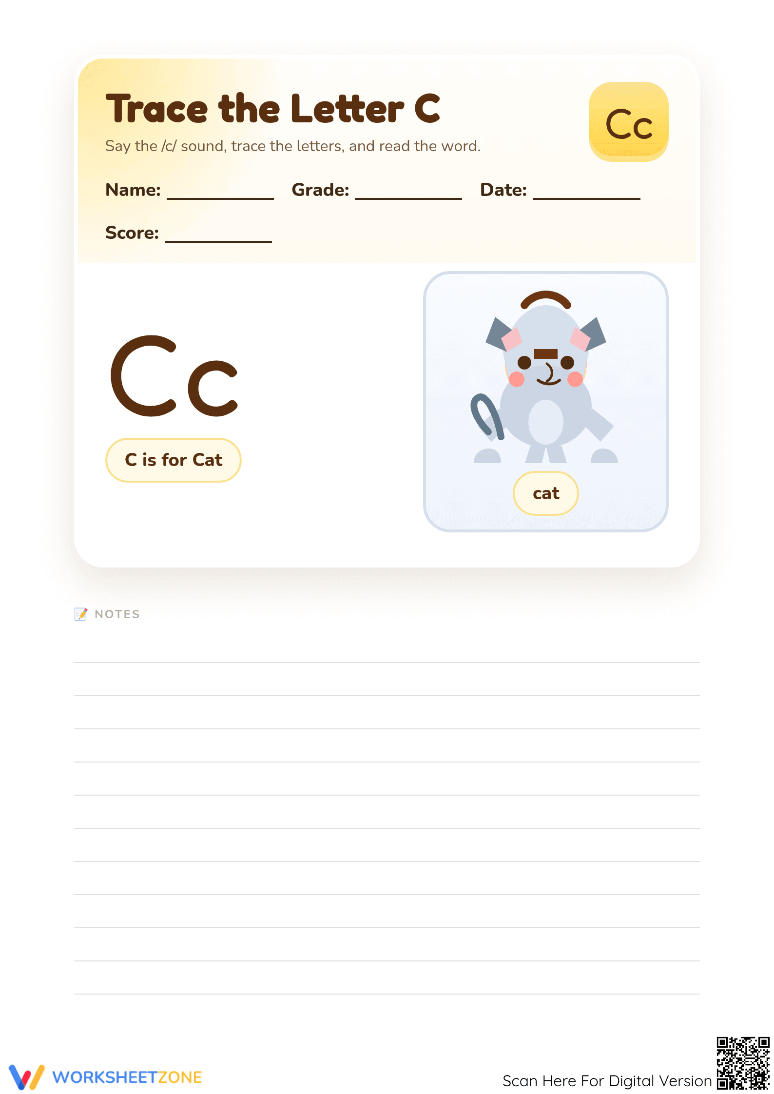 Printable Letter C Worksheet | Kindergarten ELA - Page 1
