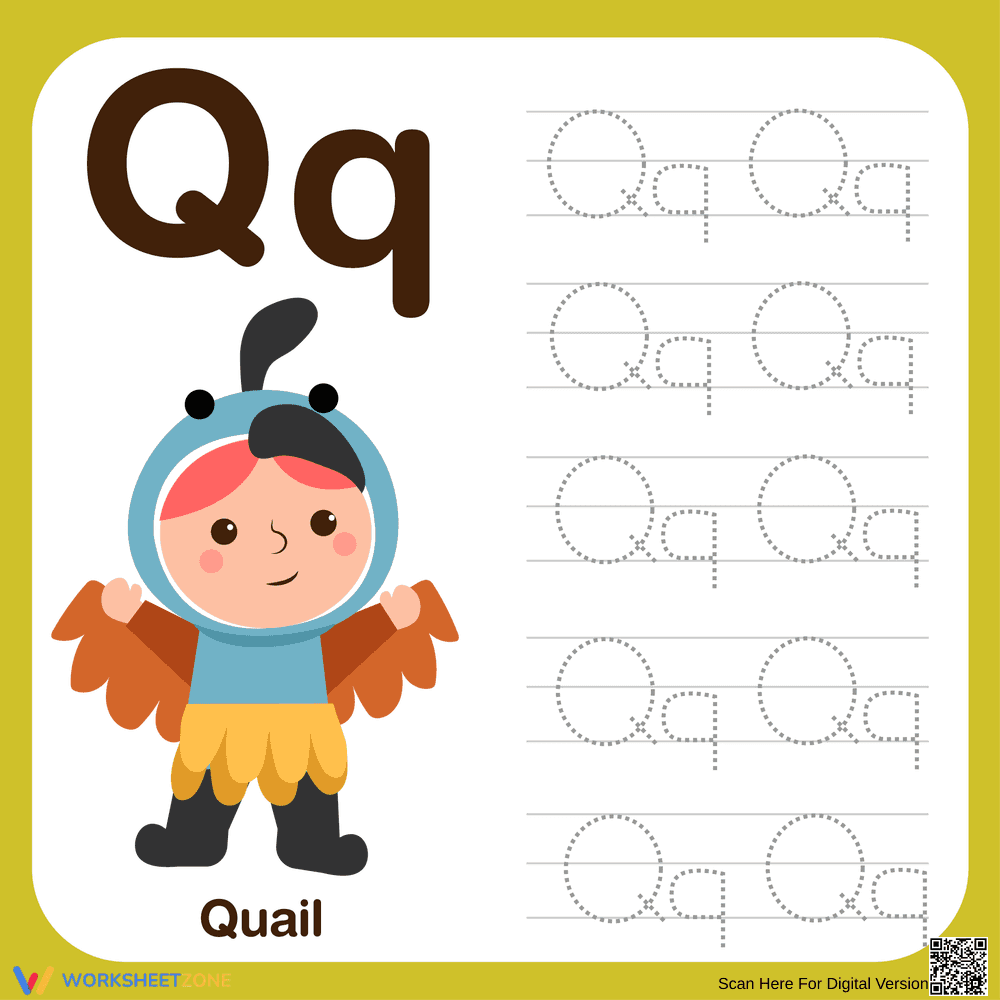 Letter Q Tracing Printable Worksheet | Grade K - Page 1