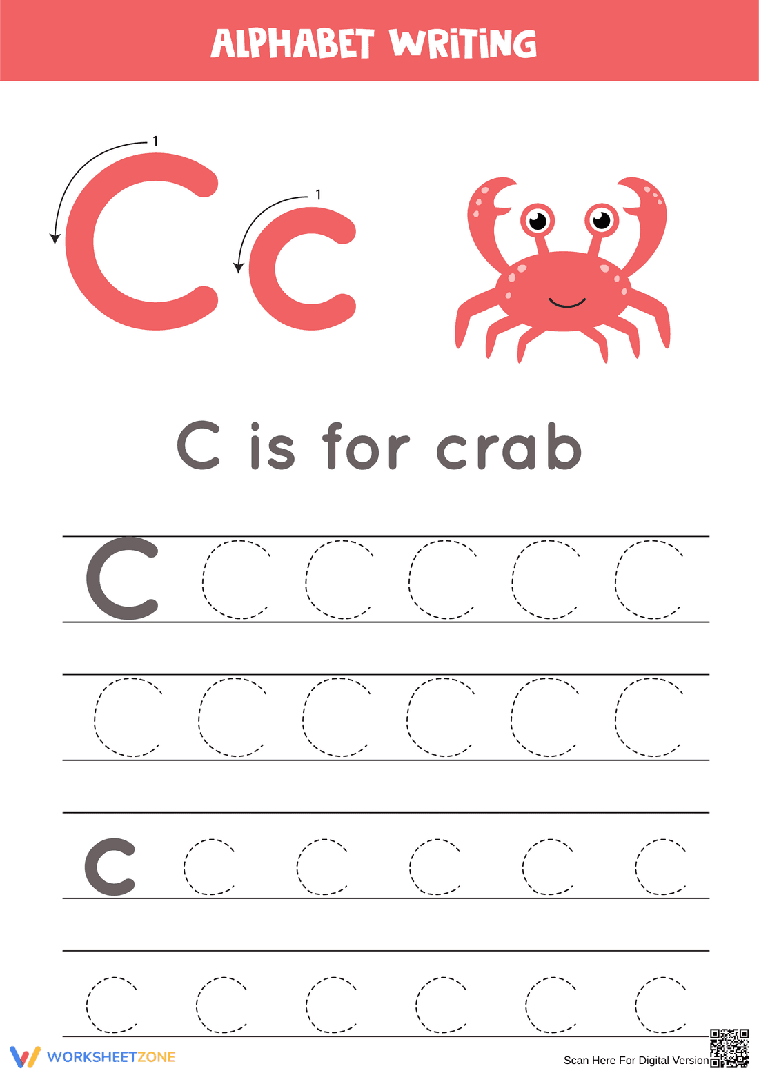 Grade K Letter C — Printable No-Prep Worksheet - Page 1
