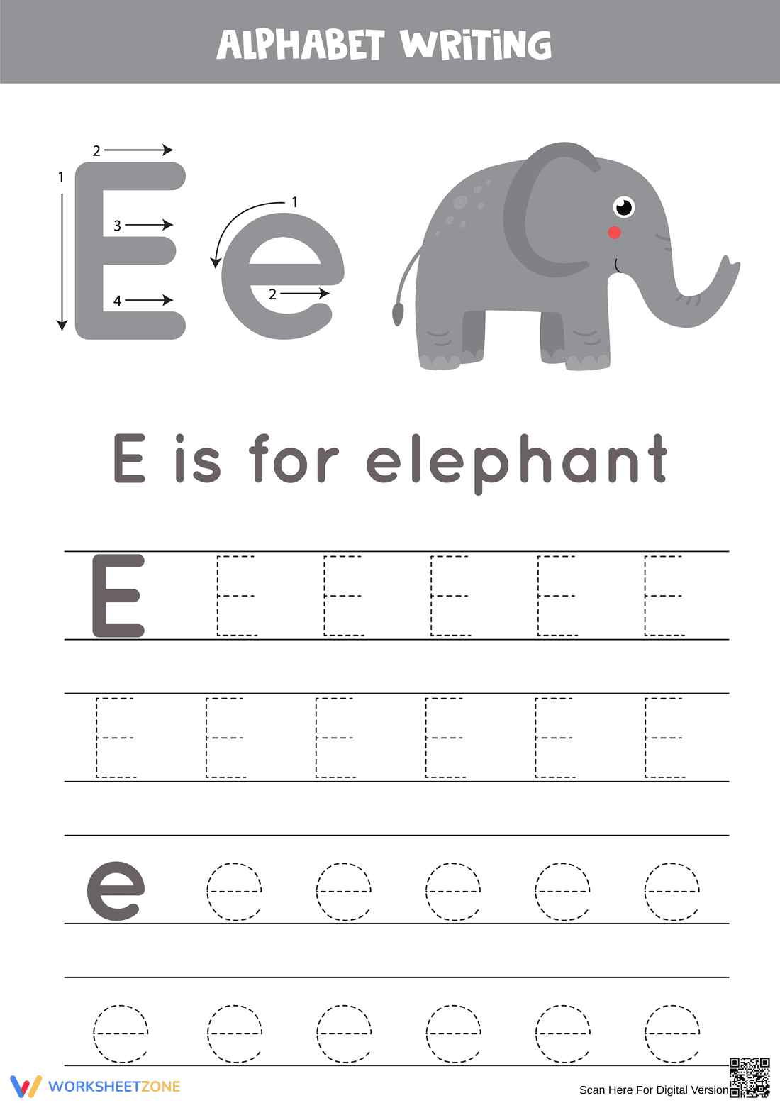 Essential Letter E Writing Worksheet | Kindergarten - Page 1