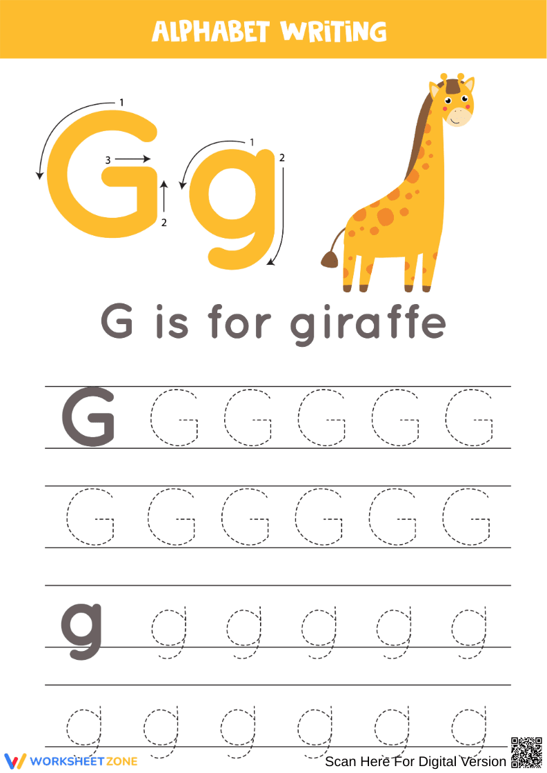 Letter G Tracing Worksheet | Printable Kindergarten ELA - Page 1