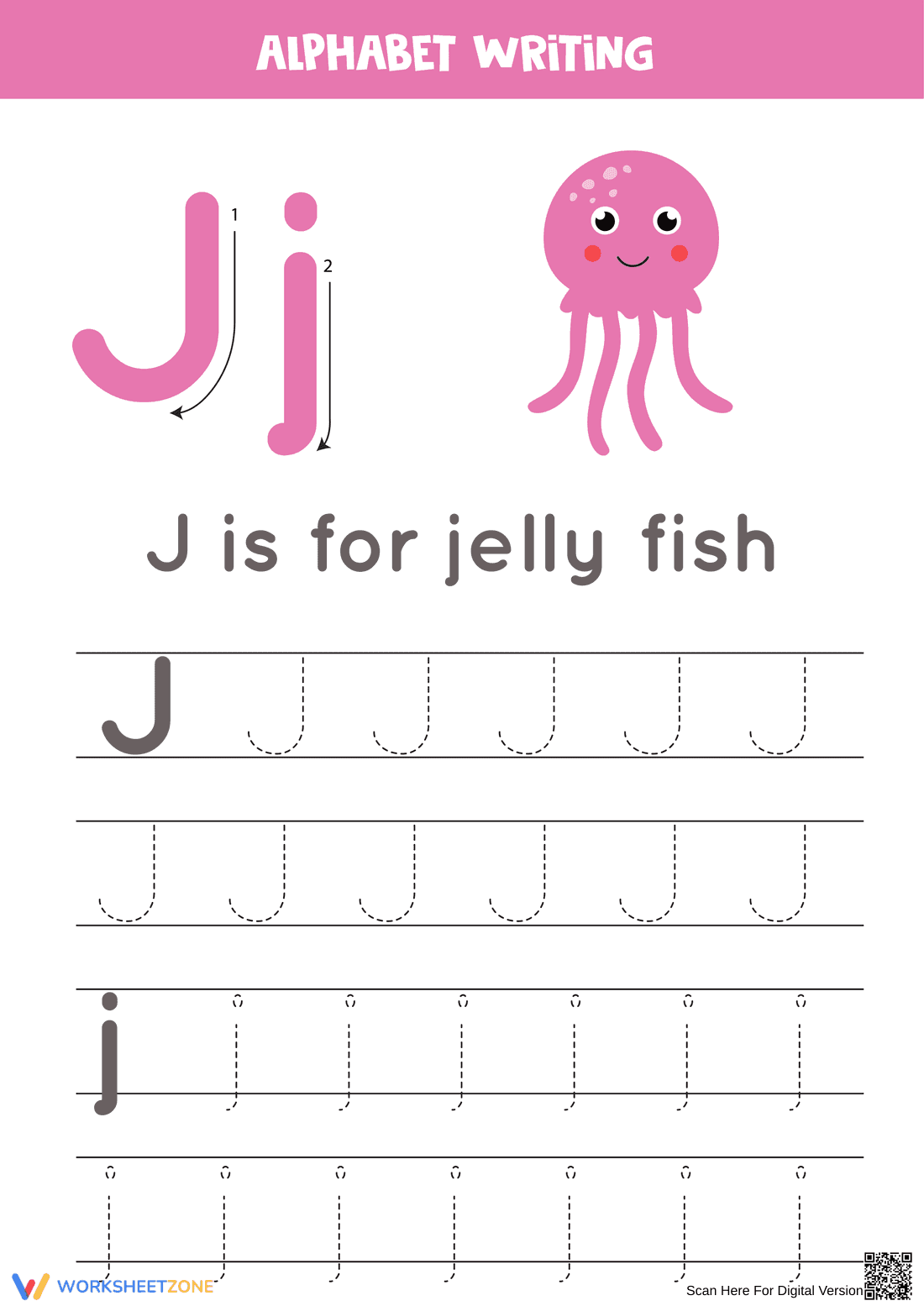 Letter J Tracing Printable | Grade K ELA - Page 1