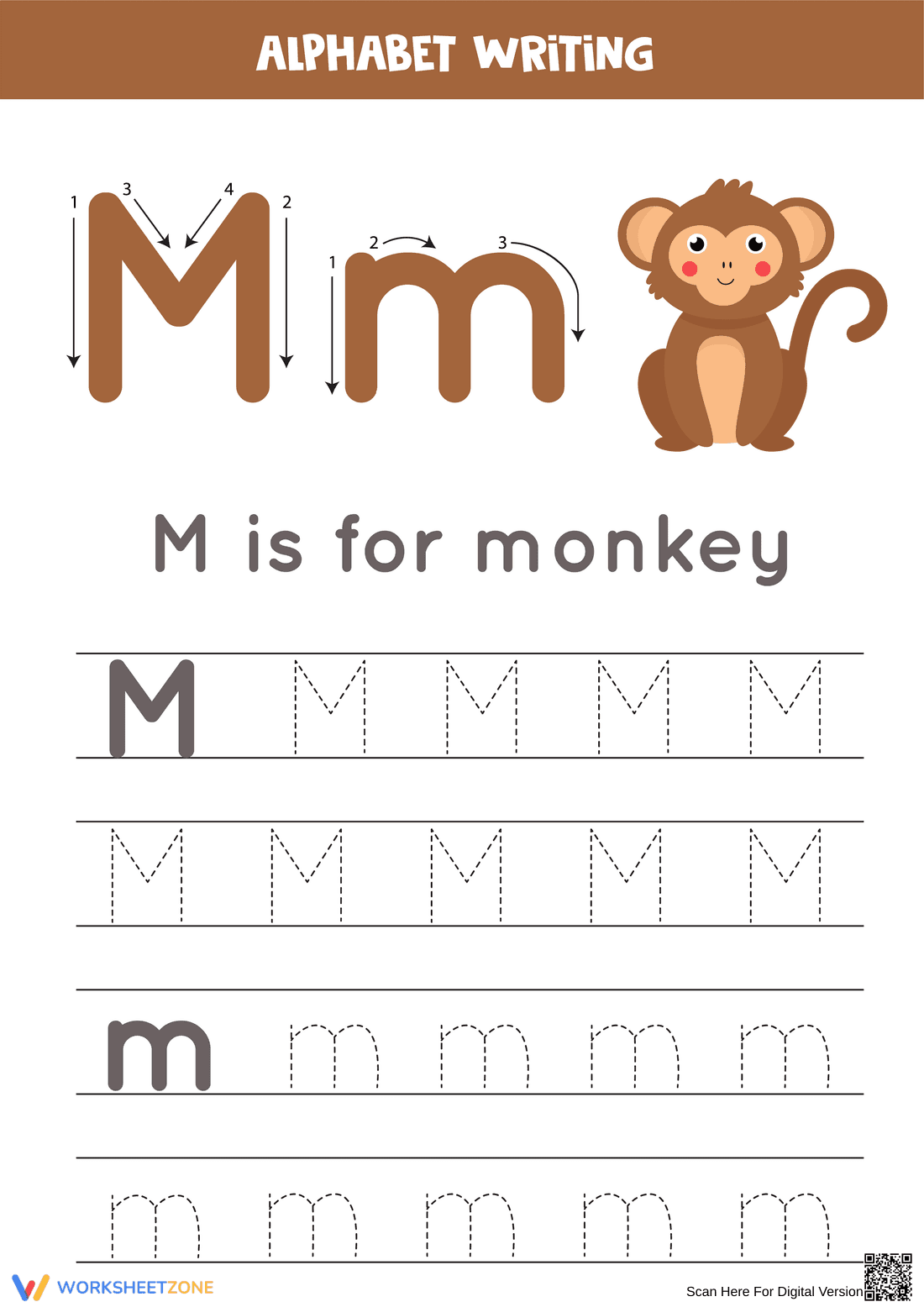 Letter M Tracing Printable | Grade K ELA Worksheet - Page 1
