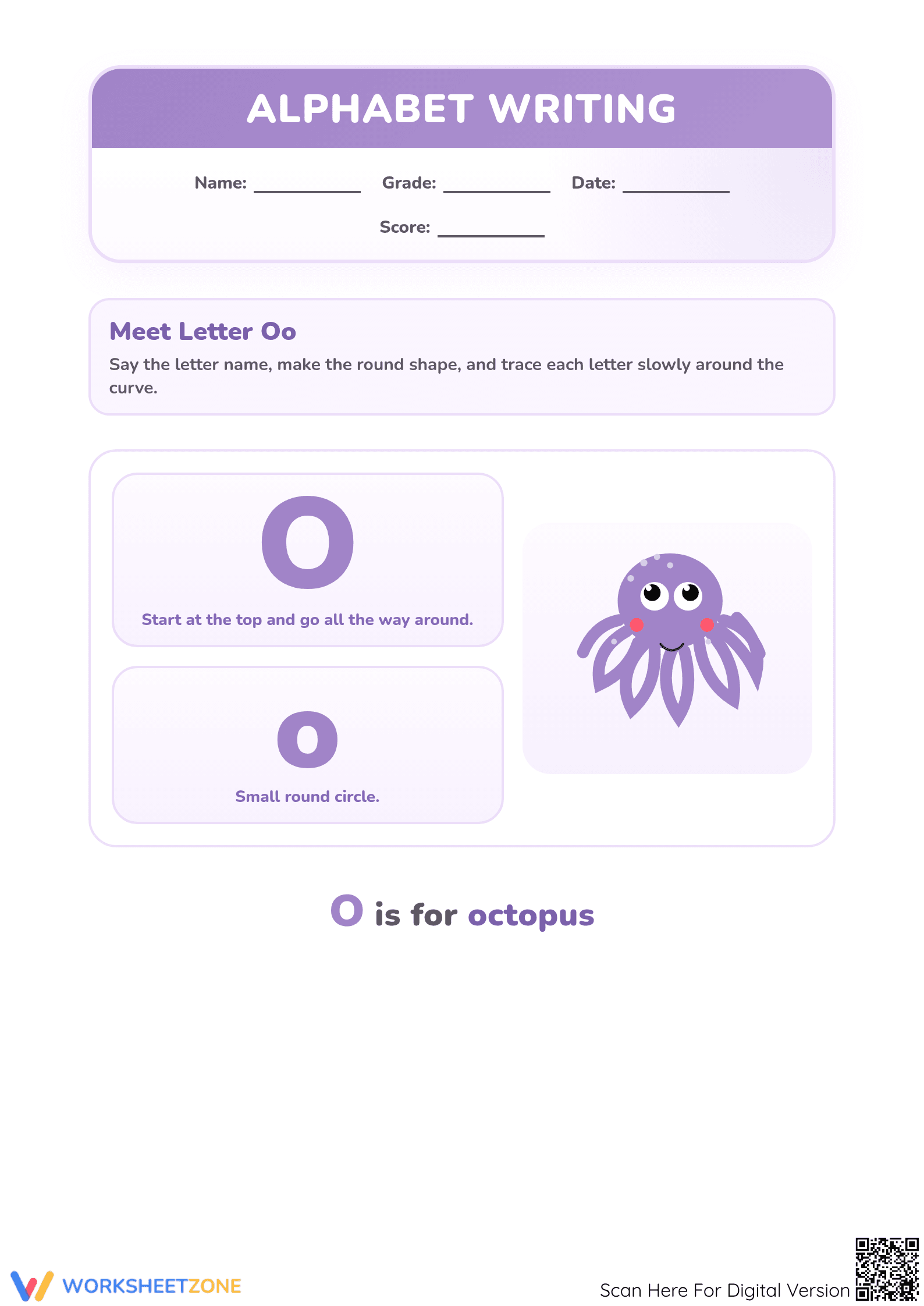 Printable Letter O Writing Worksheet — Grade K Essential - Page 1